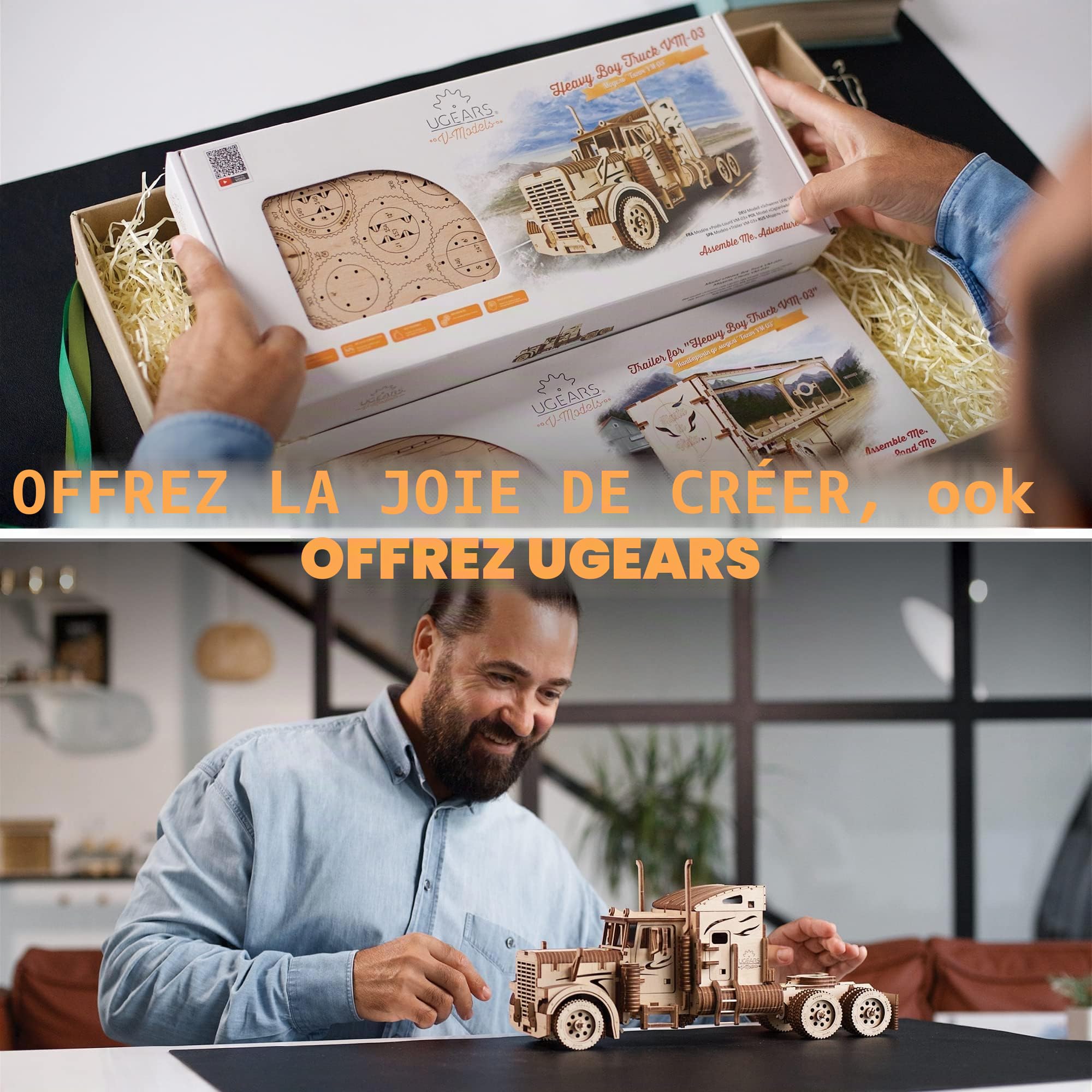 Kit de Bricolage de Camion UGEARS - Modèle de Camion Lourd garçon Cadeau de fête des pères - Modèle de Bricolage Miniature en contreplaqué - Idée Cadeau Unique et intéressante VM-03