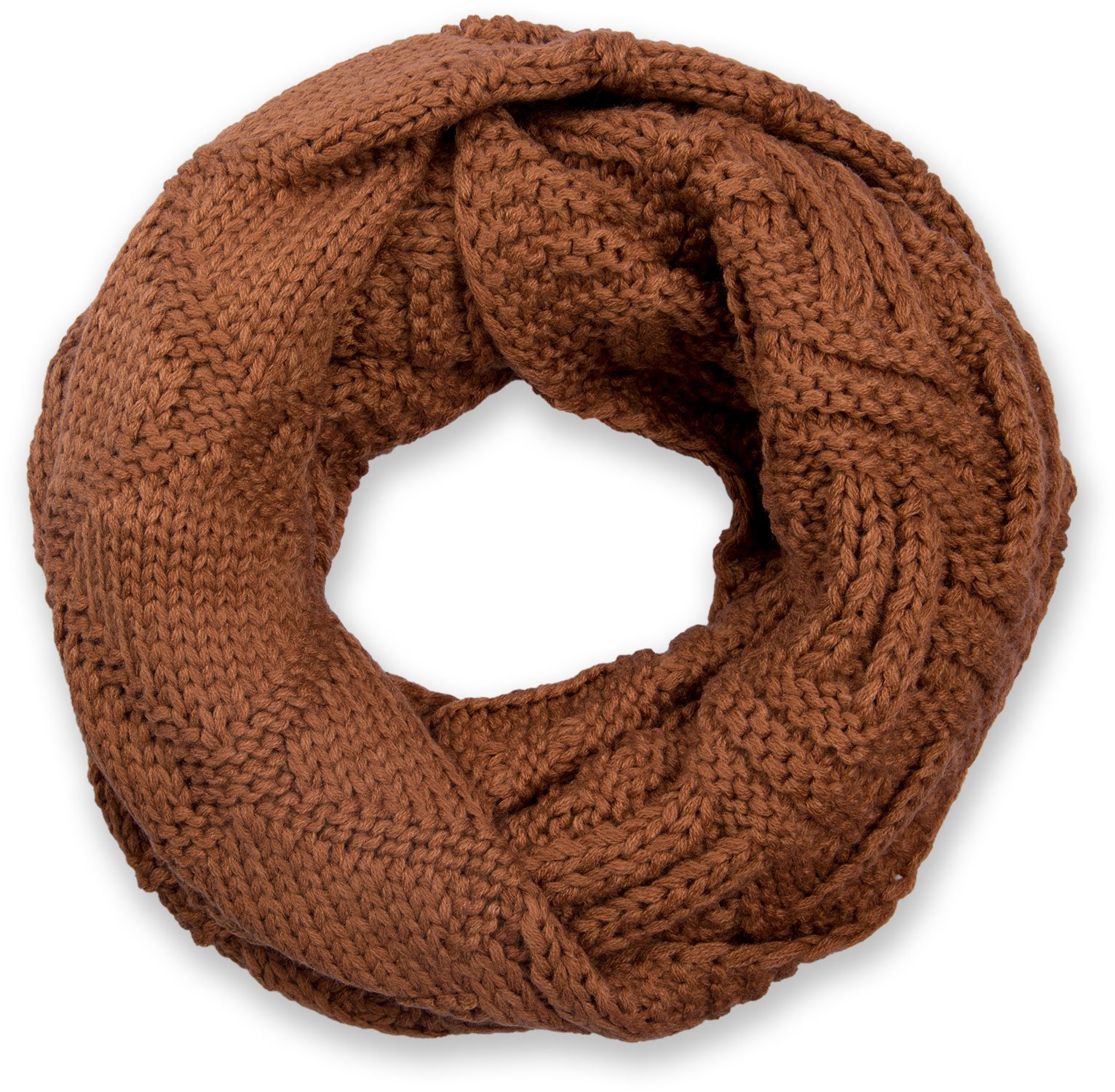 styleBREAKER knit loop scarf with grid and rib pattern, single-colour fine-knit snood, winter knit scarf, unisex 01018155, Colour:Cognac