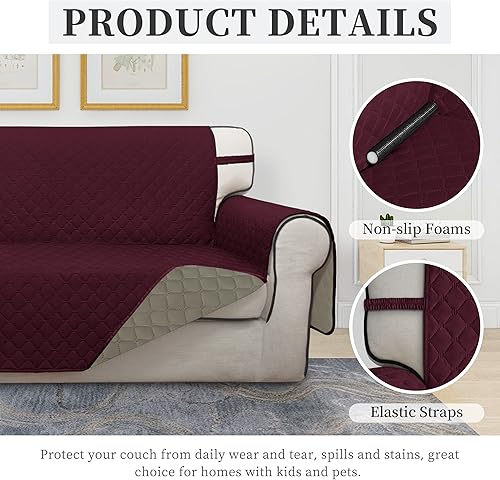 Miniatura 5 de ISSUNTEX Funda de sofá doble protección 100 % impermeable para sala de estar, fundas reversibles para sofá de 3 cojines, protector de muebles para