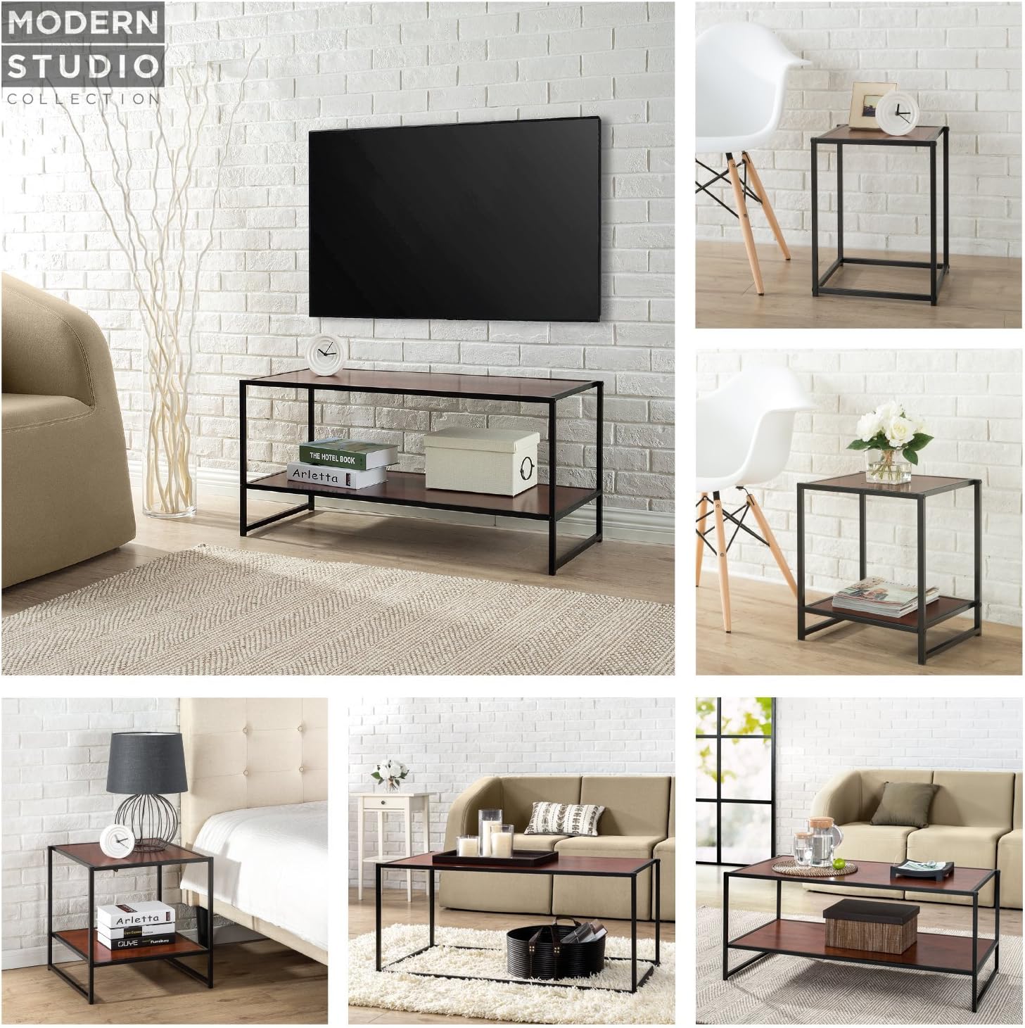 Zinus Modern Studio Collection Set of Two 20 Inch Square Side/End Tables/Night Stands