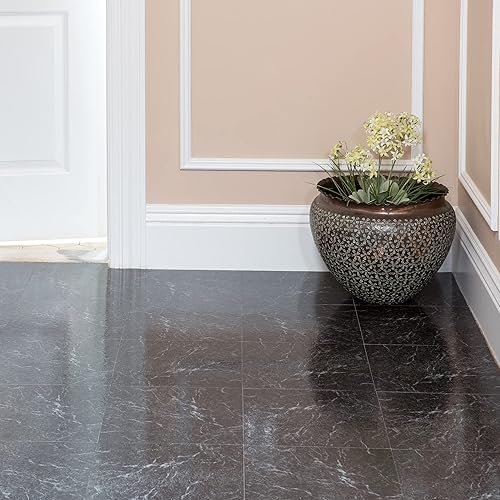 Miniatura 8 de Achim Home Decor - Azulejos de vinilo autoadhesivos de 12 pulgadas, 20 azulejos de 12 x 12 pulgadas, negro con vena blanca, despegar y pegar, suelos