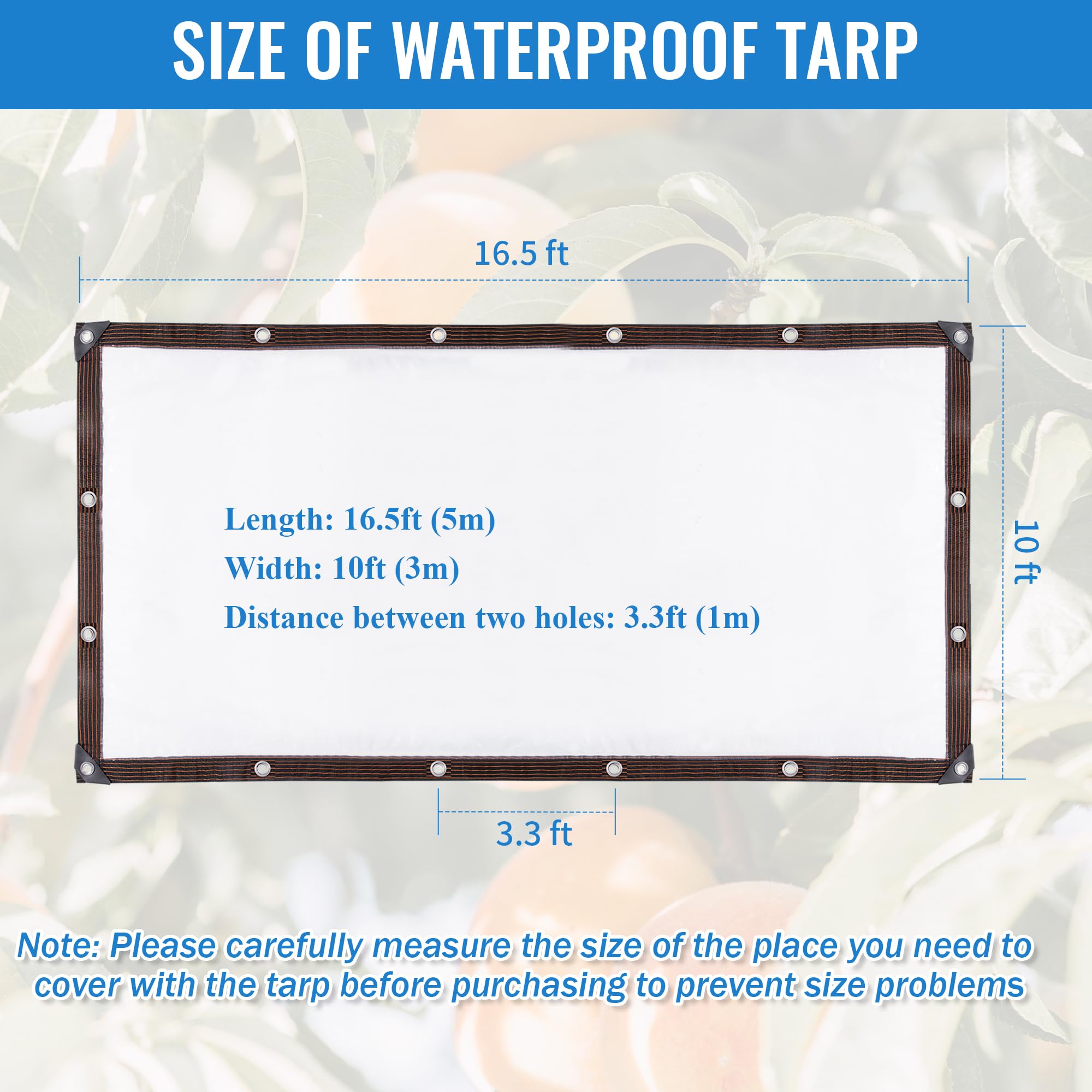 EMEKIAN Clear Thicken Waterproof Tarpaulin, 3m x 5m Rainproof Covering, Heavy Duty Anti Tear Tarp with Grommets - Image 4