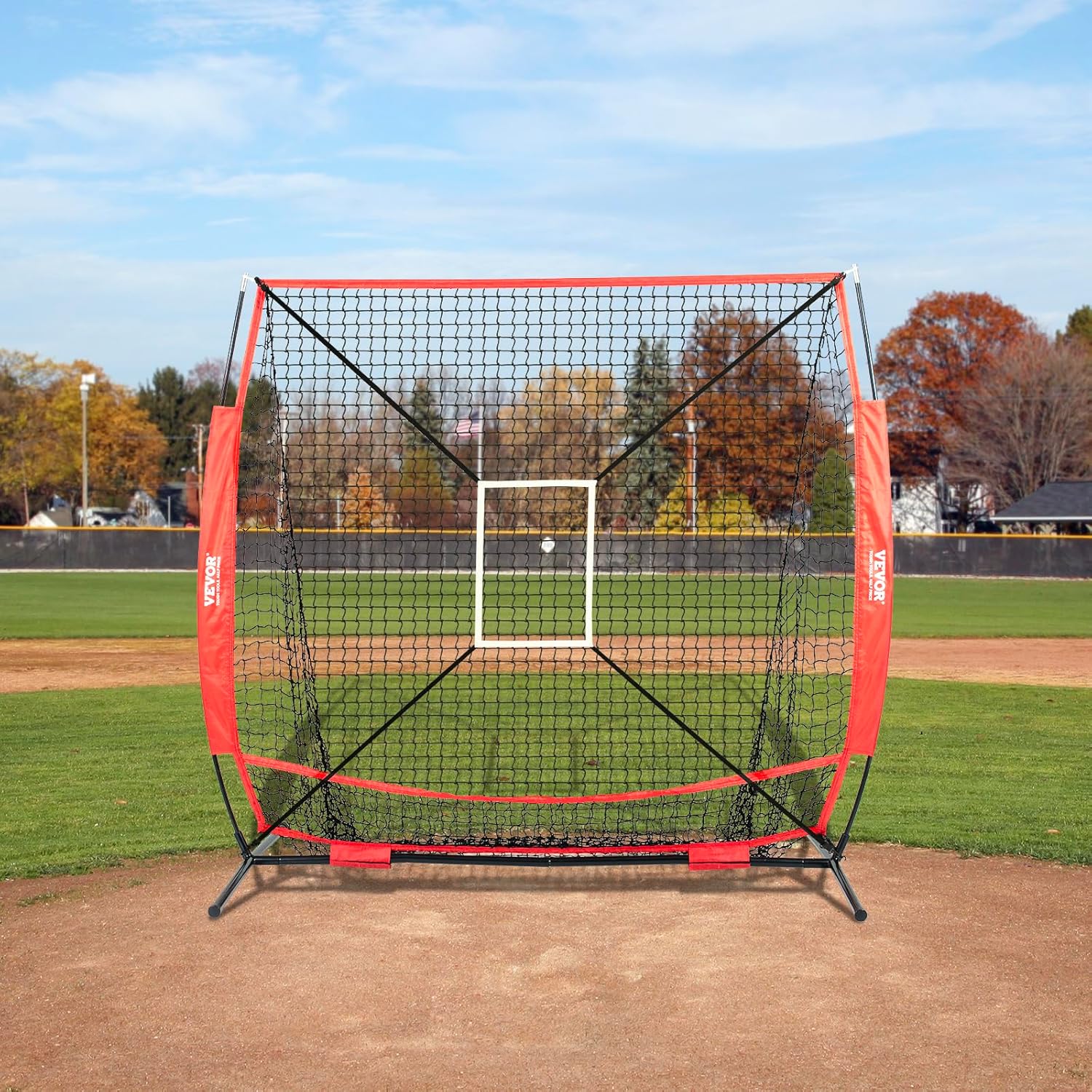 VEVOR Softball Practice Net, Portable Baseball Training Net for Hitting, Batting, Catching, Pitching - Backstop Equipment with Bow Frame, Carry Bag, Strike Zone, Batting Tee