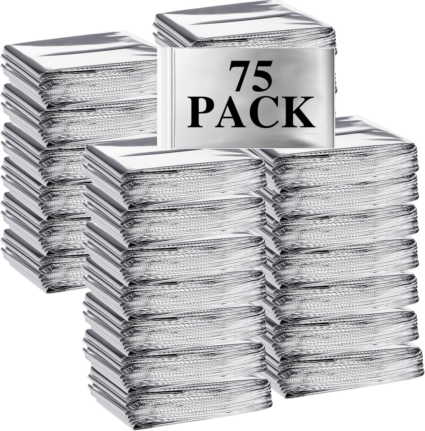 75 Pack Thermal Space Blankets for Camping, Survival & First Aid 75 Pack Thermal Space Blankets for Camping, Survival & First Aid