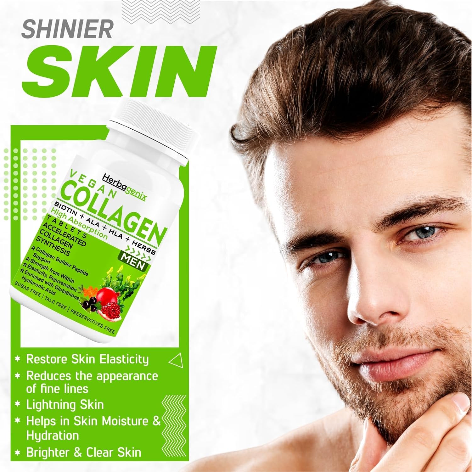 Collagen Supplements For Men With Biotin, Hyaluronic Acid Supplement, Vitamin C, E, Hydrolyzed Protein Peptides Booster With Marine Collagen Powder For Skin Whitening, Glow & Hair-60 Tablets Collagen Supplements For Men With Biotin, Hyaluronic Acid Supplement, Vitamin C, E, Hydrolyzed Protein Peptides Booster With Marine Collagen Powder For Skin Whitening, Glow & Hair-60 Tablets