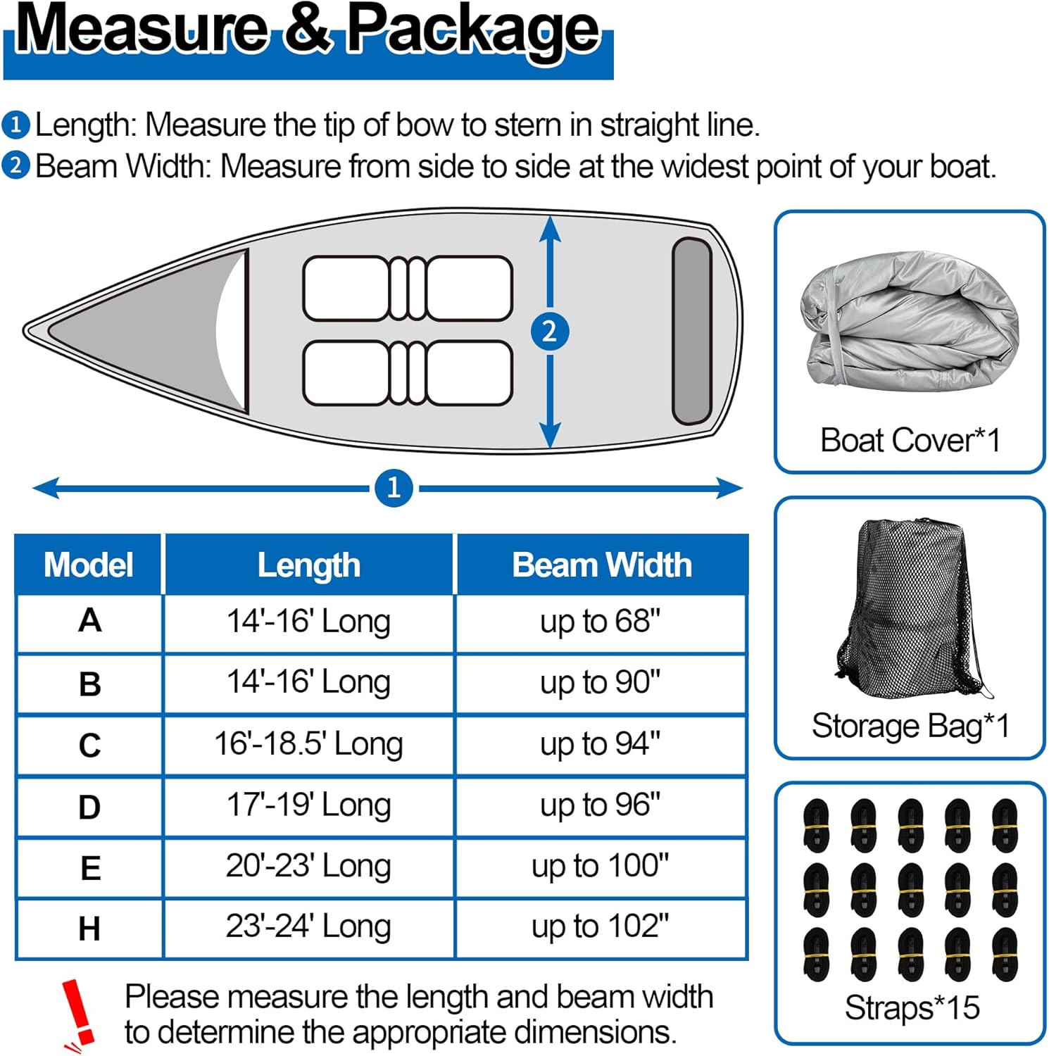 iCOVER Trailerable Boat Cover- 23'-24' Heavy Duty Waterproof Tarp Covers with Storage Bag, Fits V-Hull, Fish&Ski, Pro-Style, Fishing, Runabout, Bass Boats, up to 23ft-24ft Long and 102" Wide