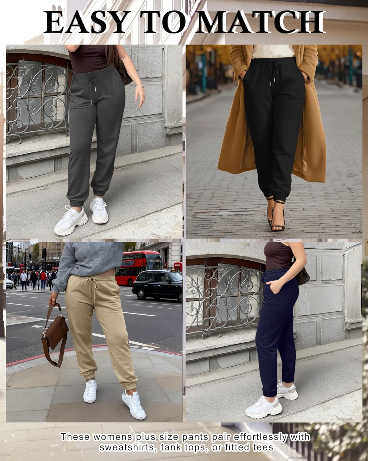 4 Pack Women's Plus Size Sweatpants Drawstring Loose Fit Joggers Comfy Casual Athletic Yoga Pants with Pockets - Image 4