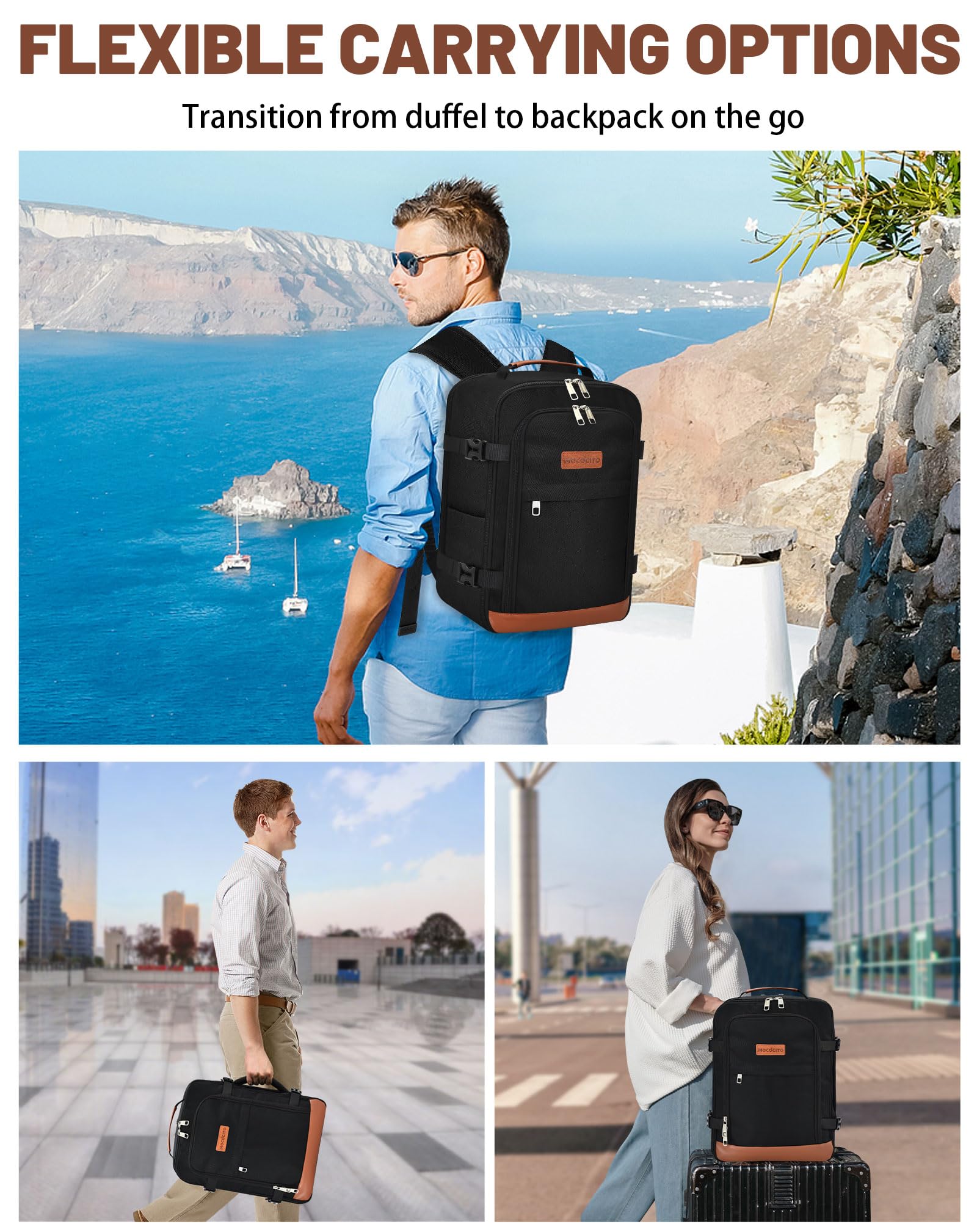 Bagages Cabine 40x30x20+5cm Pour Voyage Avion Sac à Dos Ryanair Homme Femme 20L Capacité Petit Bagage à Main Sous Siège, Sac Ordinateur Portable 15.6" Pour Vueling, WizzAir, Transavia