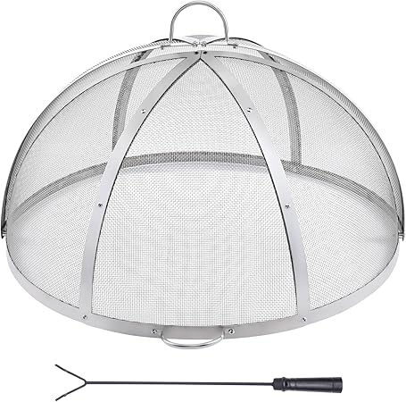 Happybuy Firepit Spark Screen Lid, 40" Diameter, Stainless Steel Round Fire Pit Cover, Easy-Opening Fire Ring Screen for Outdoor Patio & Backyard Firepits