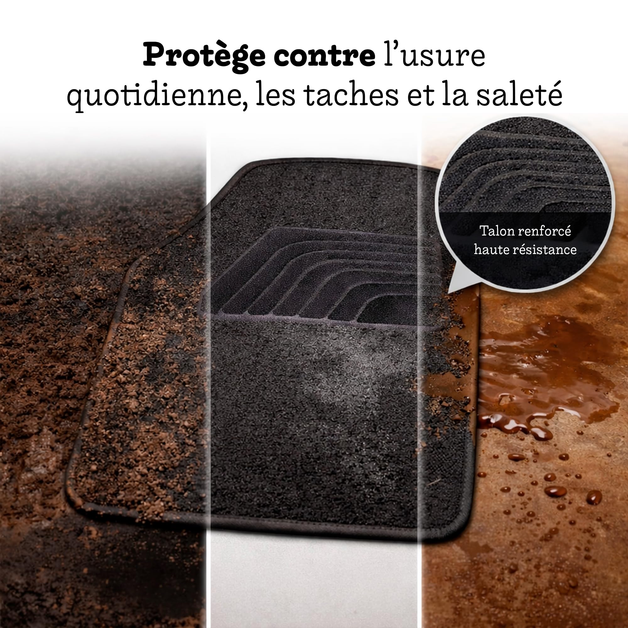Tapis de Voiture universels, Lot de 4 pièces (2 Avant + 2 arrière), Tapis Moquette pour Sol, Tapis antidérapants, faciles à Nettoyer, Accessoires pour l'intérieur de la Voiture