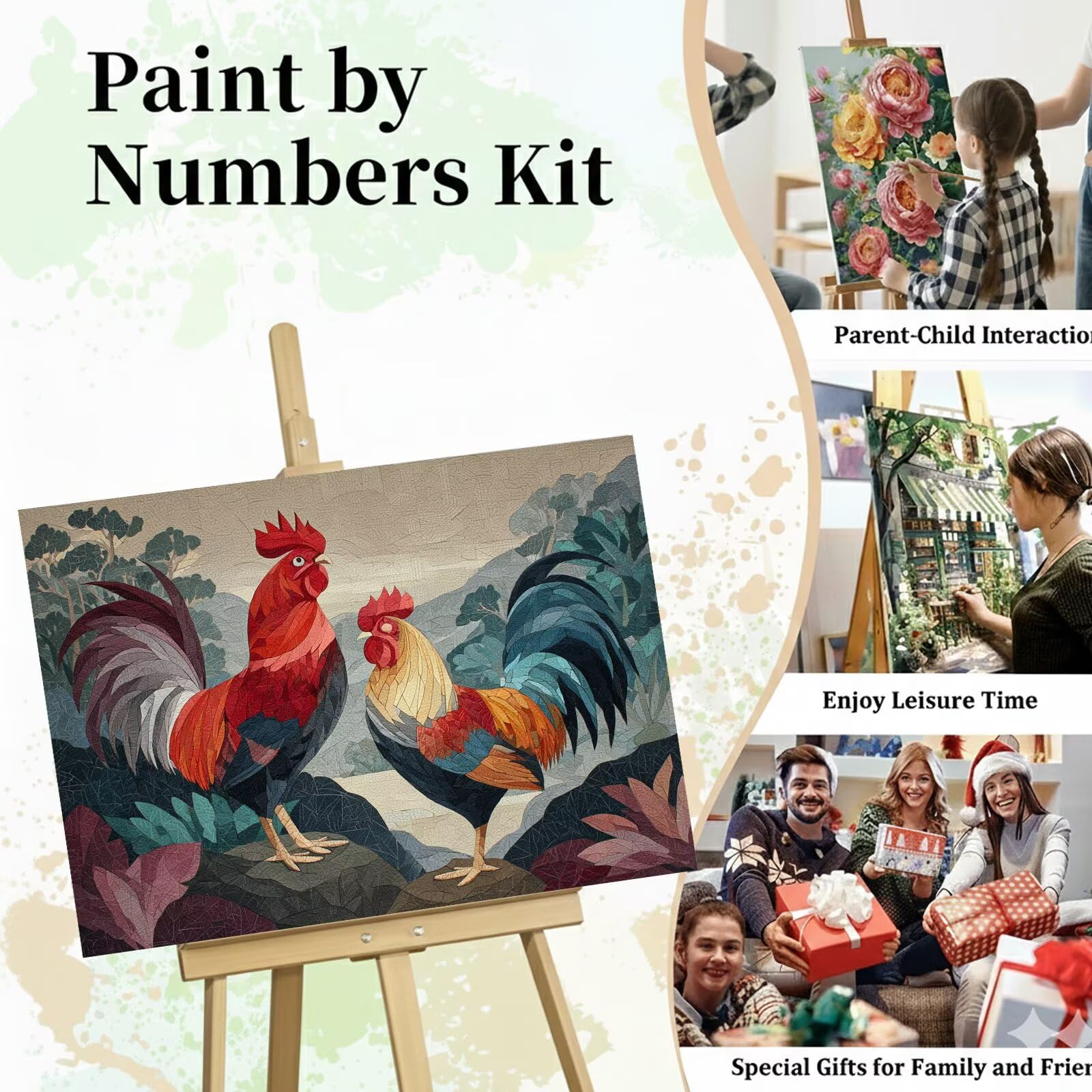 Dipingere con i Numeri Adulti Gallo, Kit di Pittura a Olio su Tela DIY con Pennelli Pittura a Pigmento Acrilico, Paint by Numbers Animale Disegno, Decora la Casa Regalo 70x100 cm (Senza Cornice)-#881k