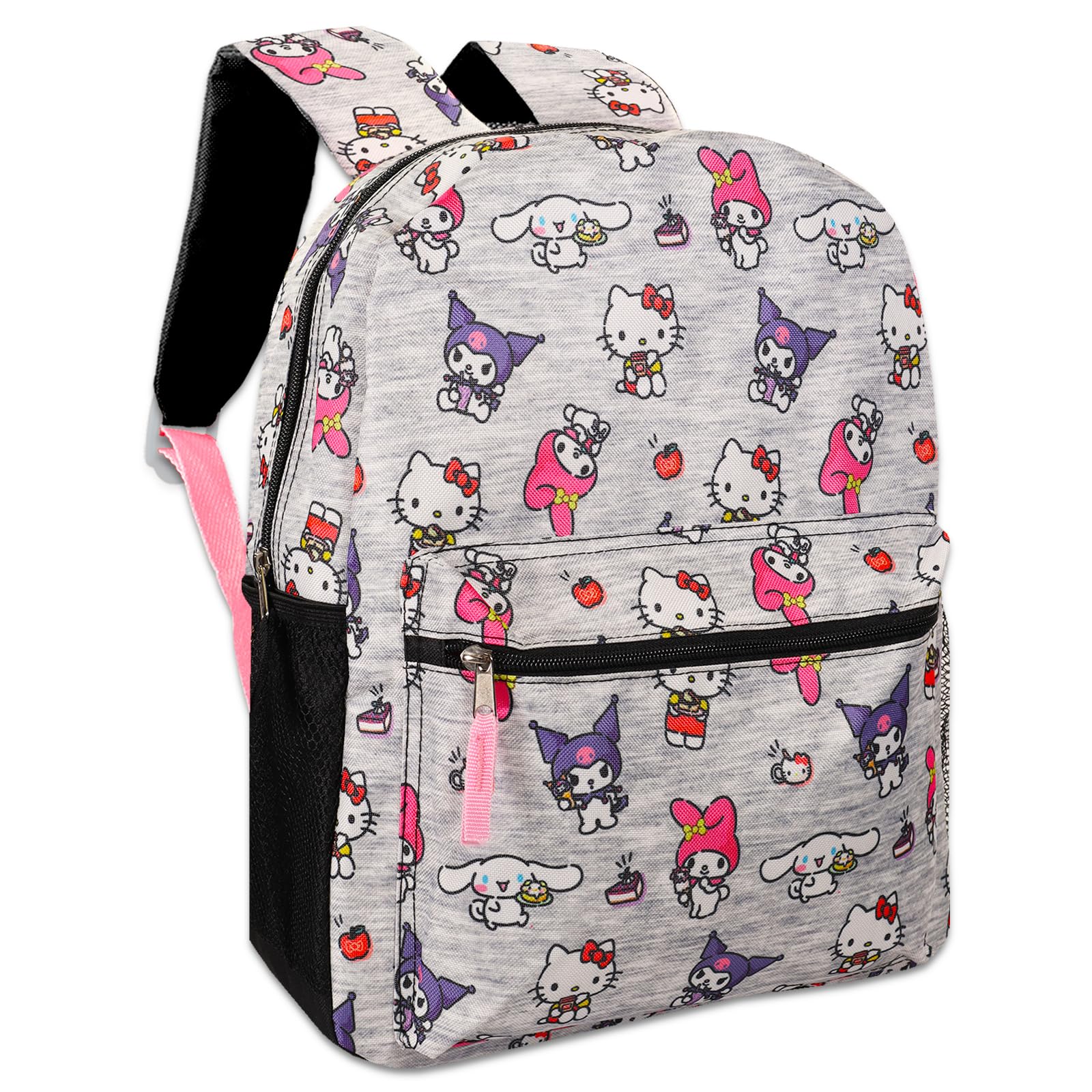 Hello Kitty Backpack for Girls - 16' School Bag Set with Front Pocket, Stickers, Water Bottle