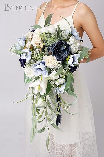 Miniatura 10 de Ramo de novia rosa polvorienta y rosa de 12 pulgadas, ramo en cascada, ramo de boda, para aniversario de ceremonia de boda, fiesta y boda rústica