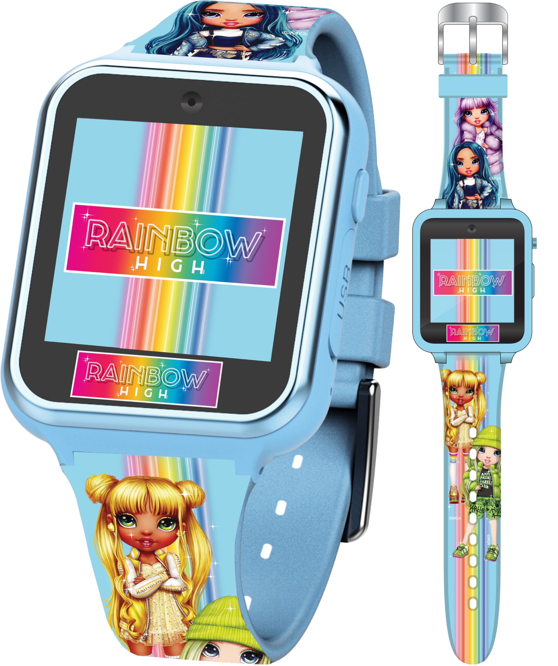 Accutime Rainbow High Kids Smartwatch – Interactive Touchscreen with 10 Clock Faces, Step Counter, Selfie Camera, Games, Voice Recorder, Calculator, Alarm & Timer – Fits Wrists 5.5"-8.0"