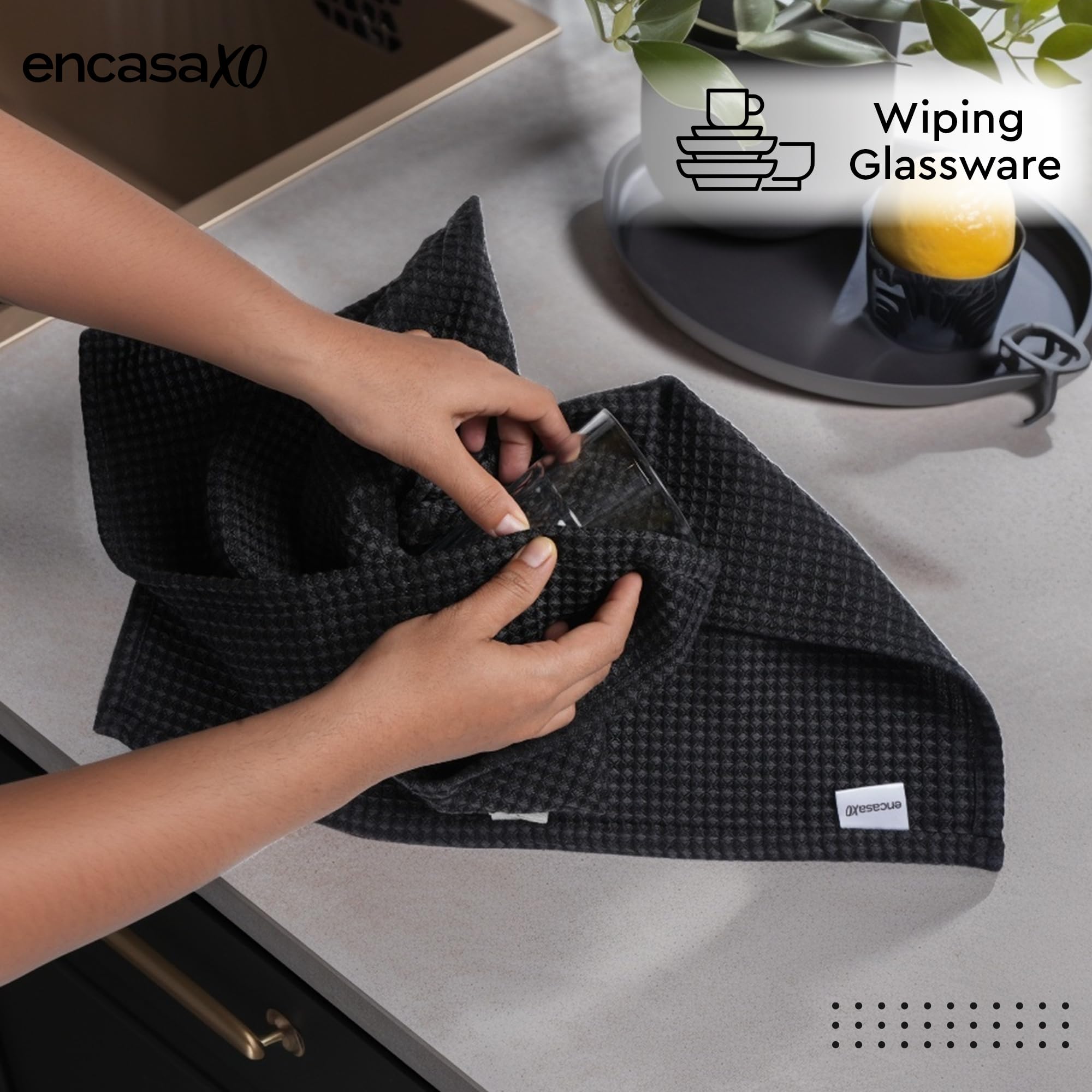 Encasa XO Kitchen Dish Towels Set, Grey Black, 70x45 cm (Set of 4) - Image 3