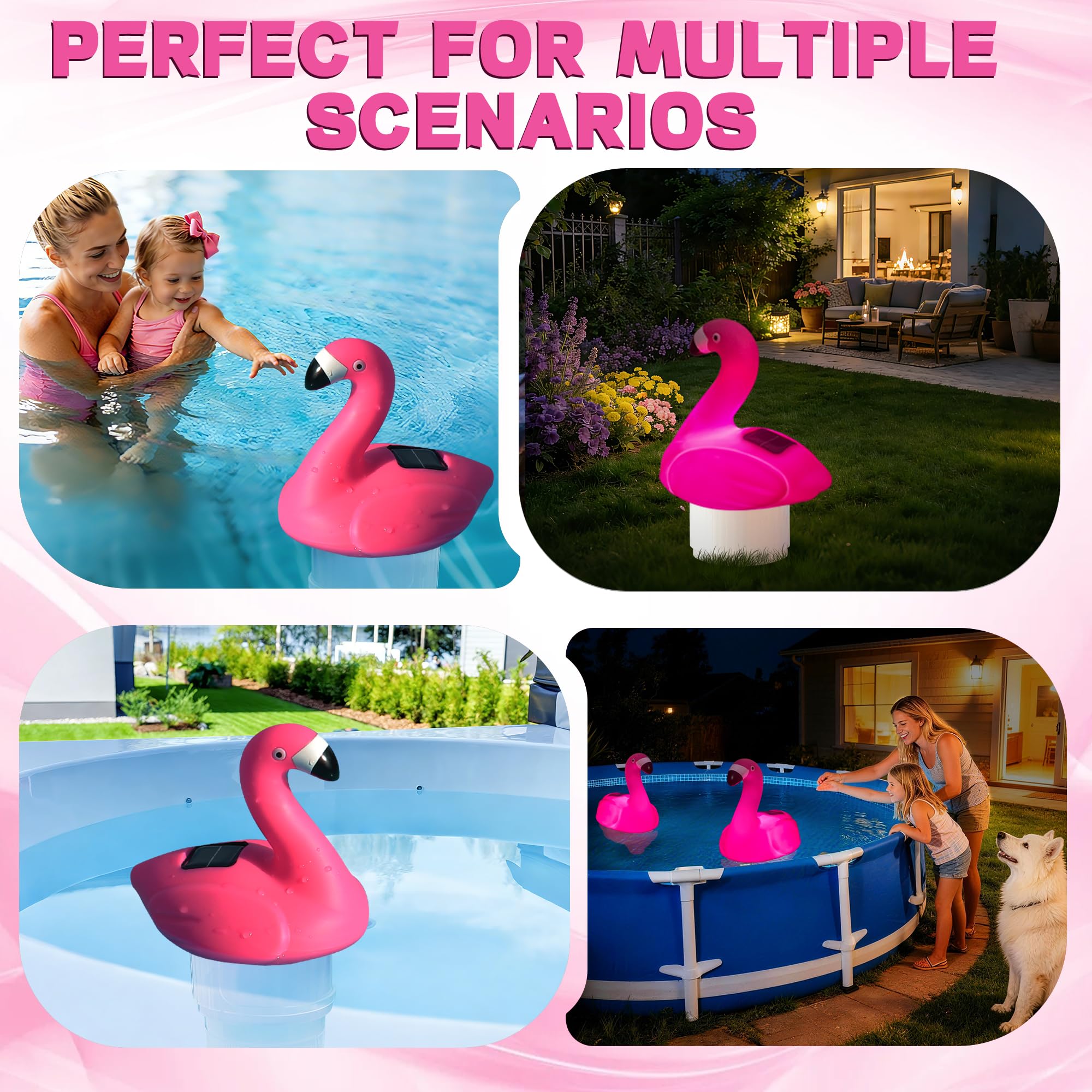 Luxfero Diffuseur Chlore Piscine avec Lumière,Flamant Distributeur de Chlore Flottant Solaire,Flotteur Chlore Piscine Grande Capacité Diffuseur Chlore pour Piscine Réglable,Distributeur Chlore Piscine
