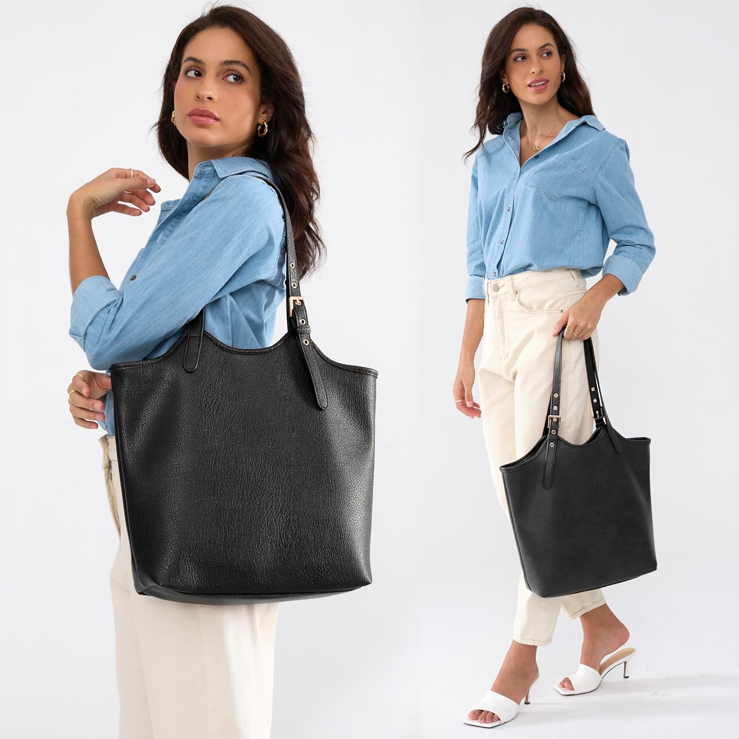 HOXIS Tote Bag for Women with Adjustable Handles Soft Vegan Leather Shoulder Handbag for Work, Travel & Everyday Use - Image 2