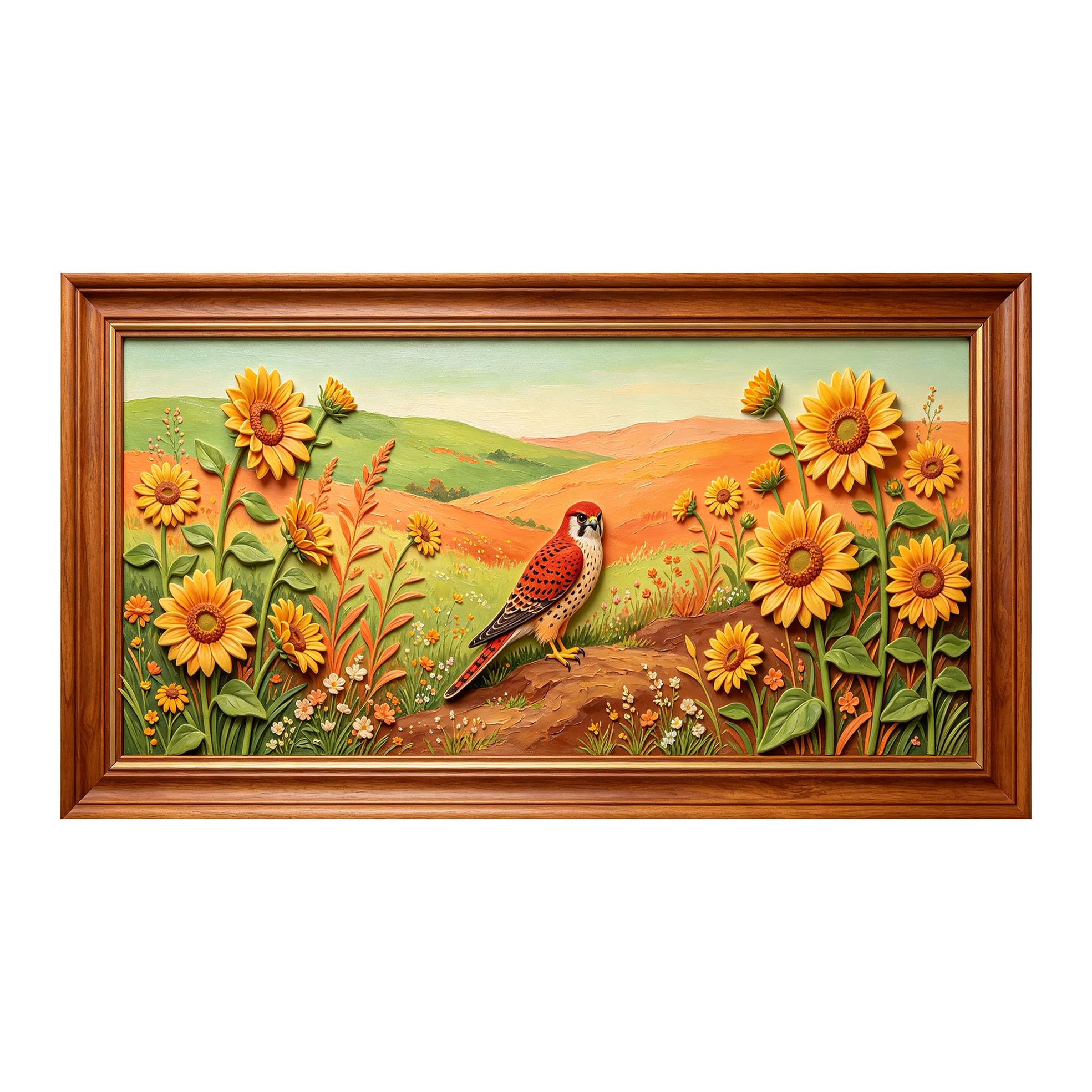 Yzpallescene 3D 3D Framed Wall Art 50cm×90cm Sunflower Meadow Landscape Oil Painting Large Size SelfAdhesive Removable Wall Decor Prints Artwork for Living Room Bedroom Office