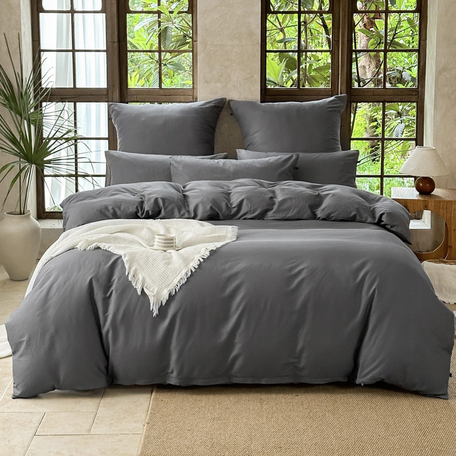 Housse de couette en coton supérieur JIANINGHOME 180x220 gris foncé