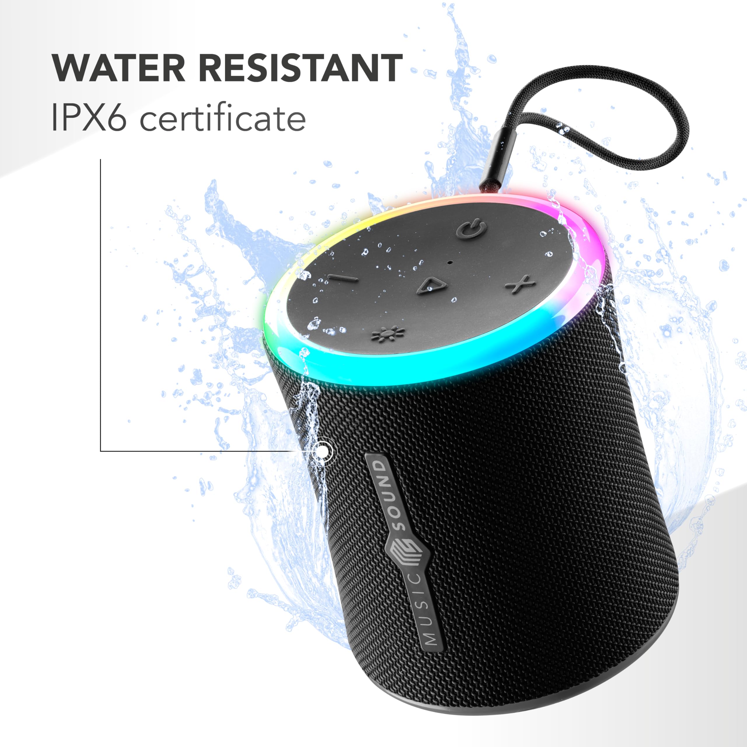 Music Sound Aura 10W - Enceinte Bluetooth Portable - Noir - IPX6 - Lumières RGB