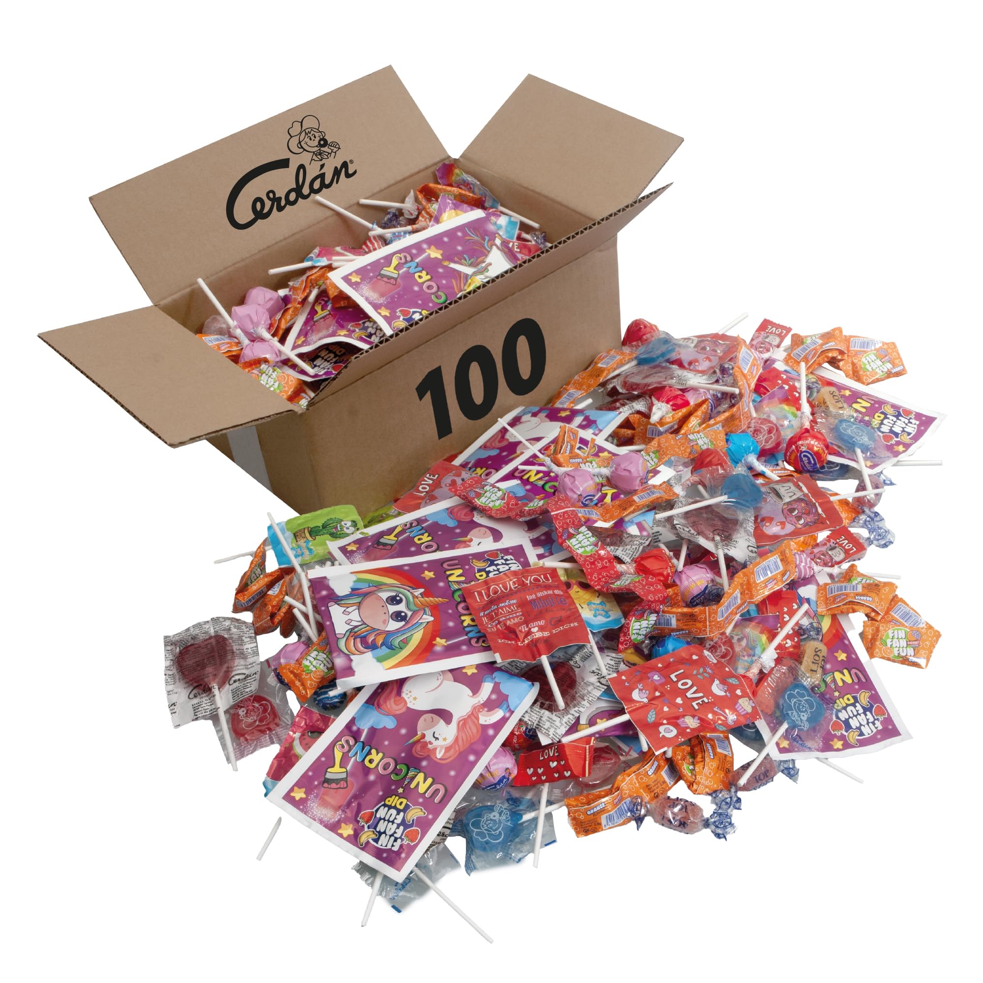 Caramelos Cerdán | Party Mix- Pack de 100 Caramelos y Chuches de Sabores Surtidos - Relleno de Piñata Sin Gluten - Ideal para Bolsas de Cumpleaños, Comuniones, Bautizos o Fiestas