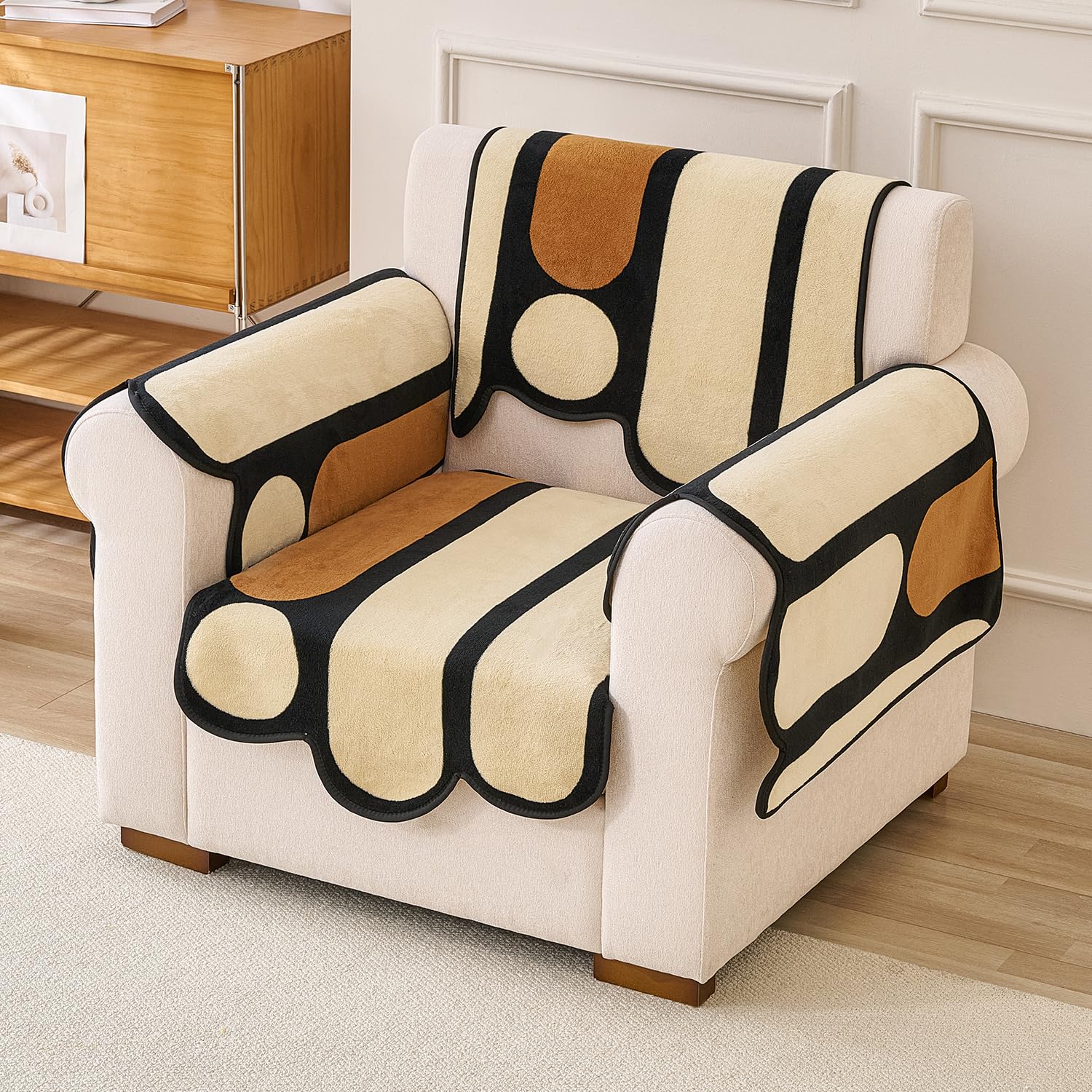 HOKIPO 'Moderna Curves' Complete (Seat+Back+Arm) Sofa Mat Set for 1 Seater Sofa | Luxury All Season Sofa Cover Mat with Anti Slip Backing, Oyster Beige (AR-6121+AR-6120 * 2+AR-6309)-image-34