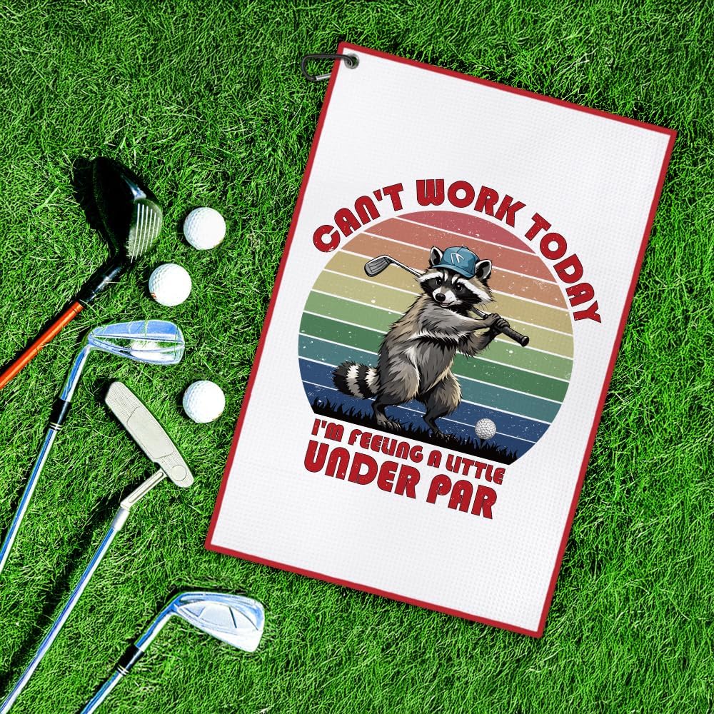 DYJYBMY Can't Work Today Funny Printed Golf Towel with Clip, Humorous Raccoon Golf Towel for Men Women, Retro Gofing Gifts for Family Friend, Retirement Thank You Gifts for Golfer Raccoon Lover - Image 4
