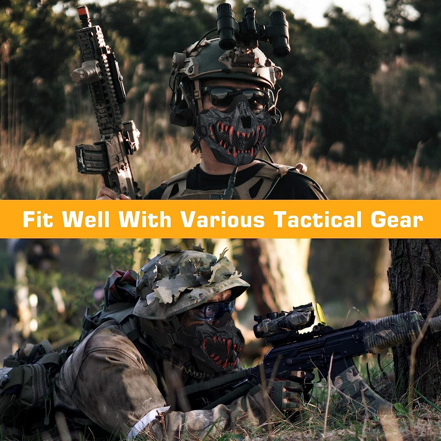 Zhongren Maschera per viso a forma di teschio, per cosplay, spaventosa, protezione a rete, decorativa, per Halloween, feste horror, paintball, CS, caccia
