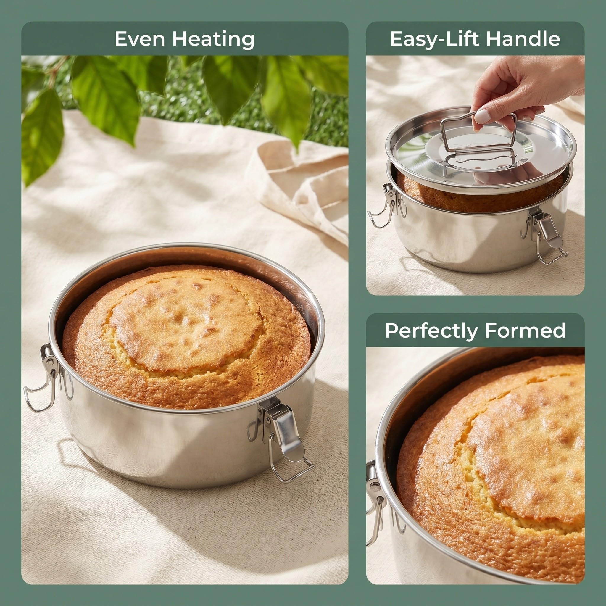 FOMIYES 2-teiliges Edelstahl- -Formen-Set mit Deckel – Tarteform mit Deckel und Schnalle, ergonomischem Griff, antihaftbeschichteter Backform für Käsekuchen, Cupcakes, Puddings und Desserts