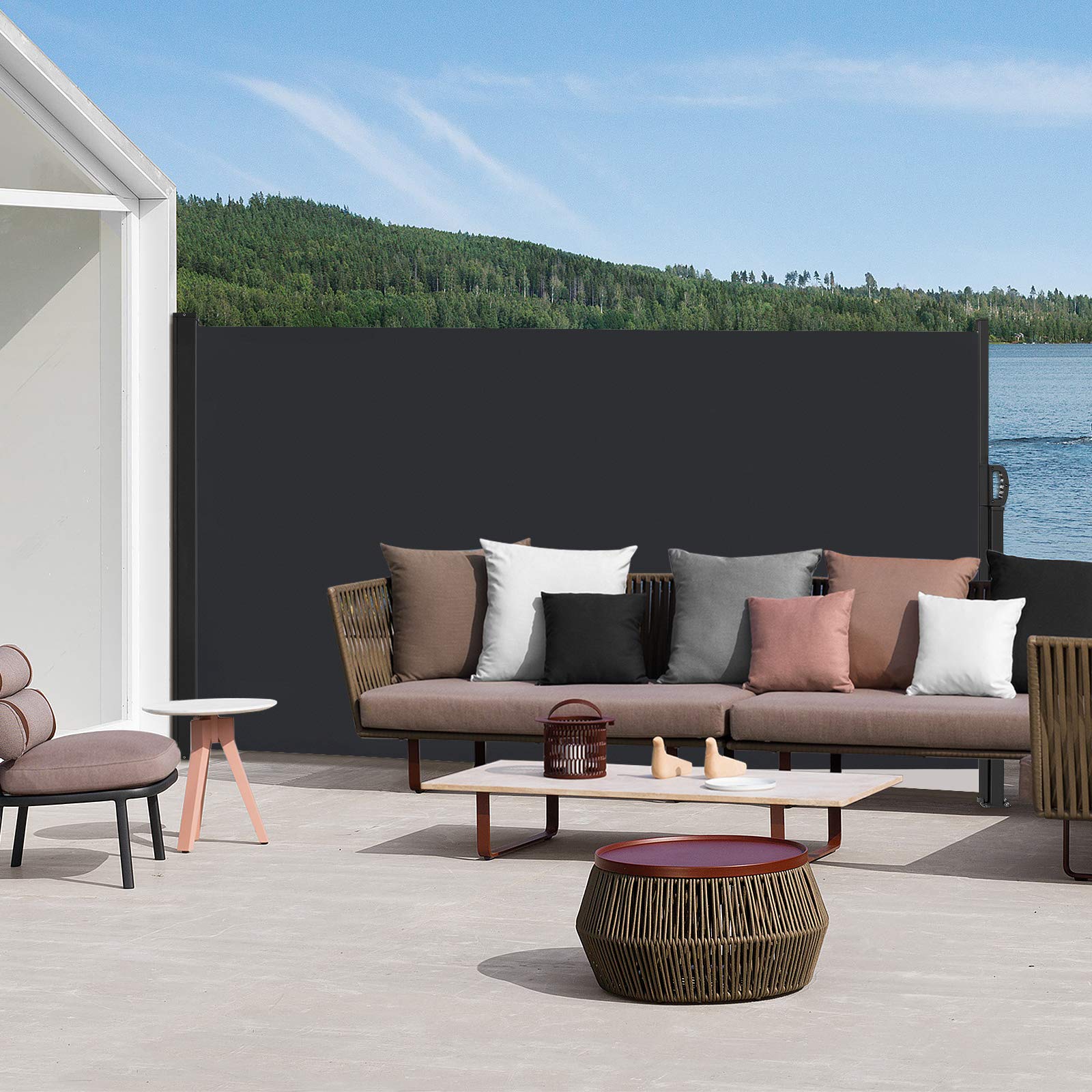 Aufun Store latéral Rétractable Brise-Vue 200 x 300 cm, Paravent Extérieur Résistant aux UV pour Balcon, terrasse, Jardin, Camping, Pare-Vue en Polyester, Anthracite