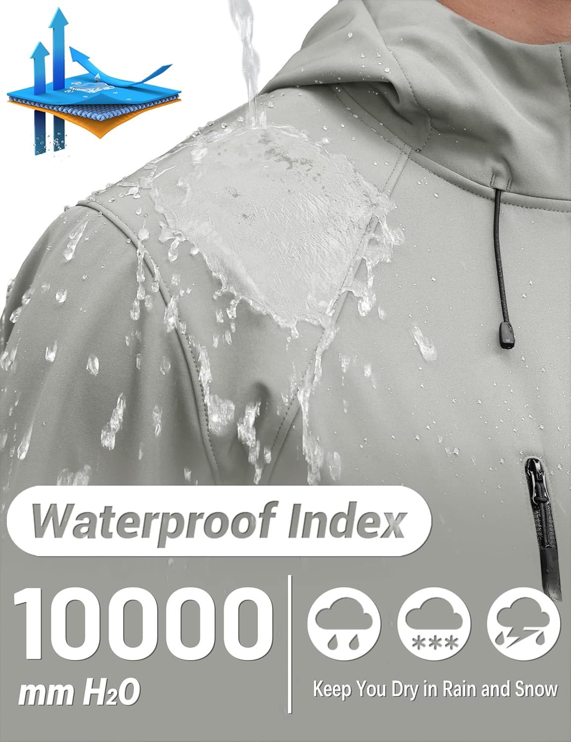 TACVASEN Men's Softshell Jacket Winter Fleece Waterproof Lightweight Warm Windbreaker Rain Coat Outdoor Hiking Ski Travel - Image 3