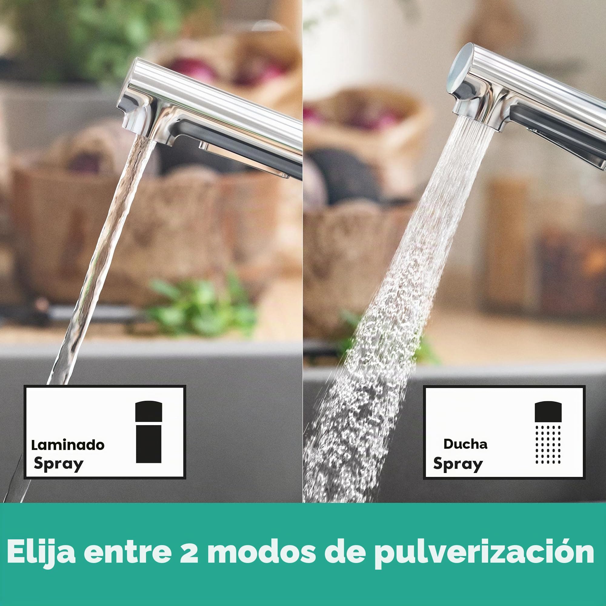 hansgrohe Zesis M33 - grifo de cocina con ducha extraíble, 2 tipos de chorro, altura del caño 150 mm, grifo cocina fregadero con caño giratorio, cromo, 74800000