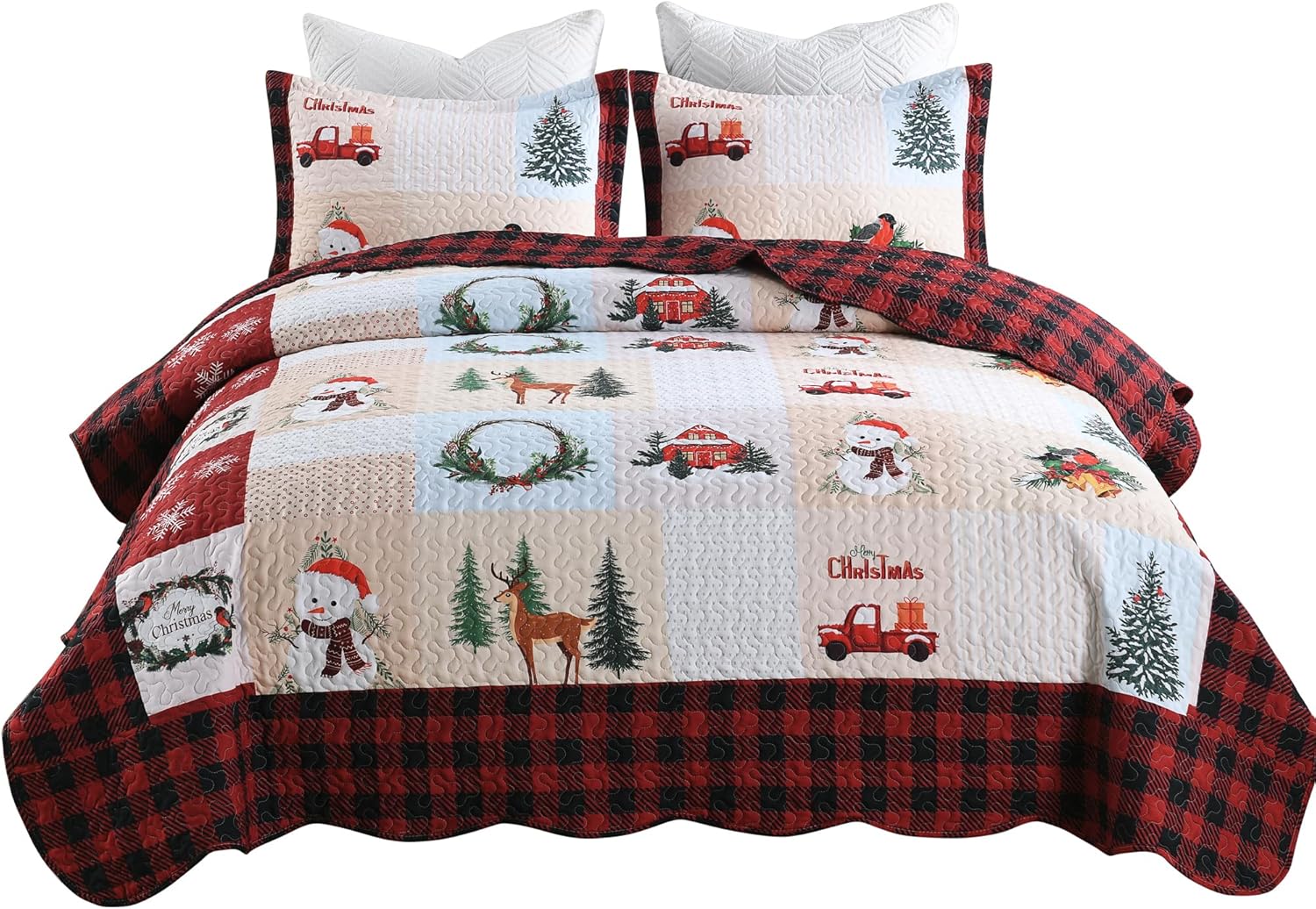 PUREKEA Christmas Quilt Set 3 Piece Christmas Rustic Lodge