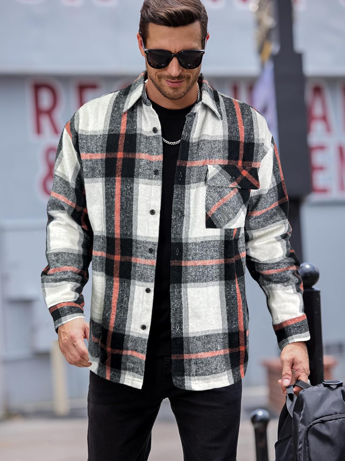 JEMLDL Mens Flannel Shirts Jackets Casual Shackets Button Down Long Sleeve Plaid Shirt Lightweight Jackets with Pockets - Image 3
