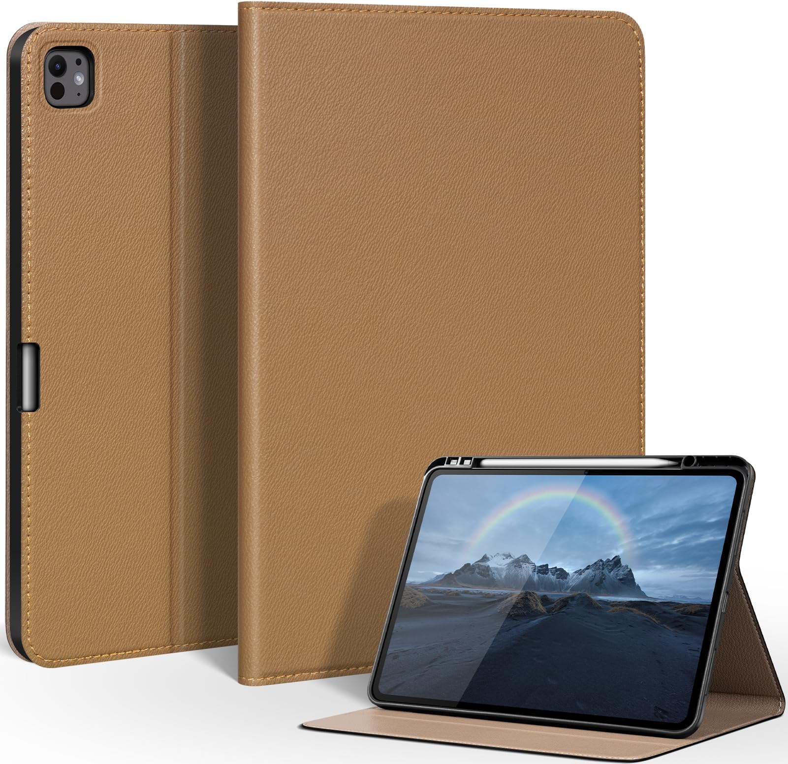 - iPad Case for iPad Pro 13 Inch (M5/M4) 2025/2024,Leather Folio Cover with Pencil Holder,Auto Wake/Sleep, Adjustable Stand, Shockproof and Multiple View Angles Protection Case-Yellow Brown