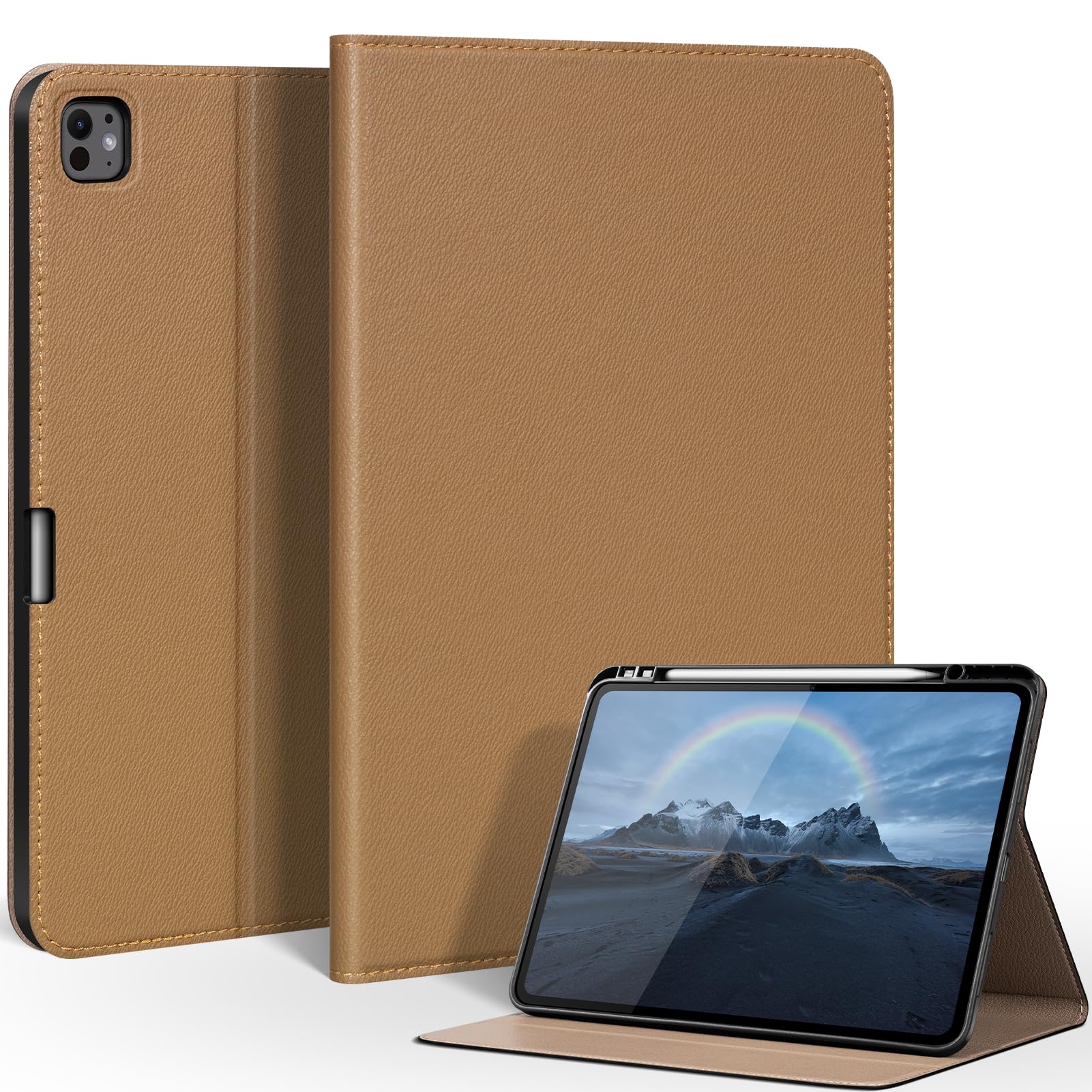 - iPad Case for iPad Pro 13 Inch (M5/M4) 2025/2024,Leather Folio Cover with Pencil Holder,Auto Wake/Sleep, Adjustable Stand, Shockproof and Multiple View Angles Protection Case-Yellow Brown