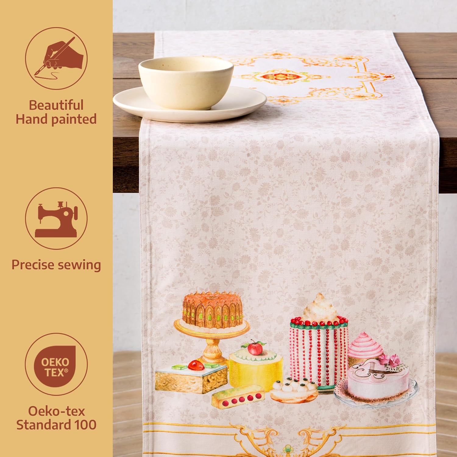 Maison d' Hermine Tablerunners 100% Combed Cotton Premium Table Runner Decorative Table Cover, Home, Dining, Cocktail Party & Camping, Pastries (Double Layer) - (14.50"x72")