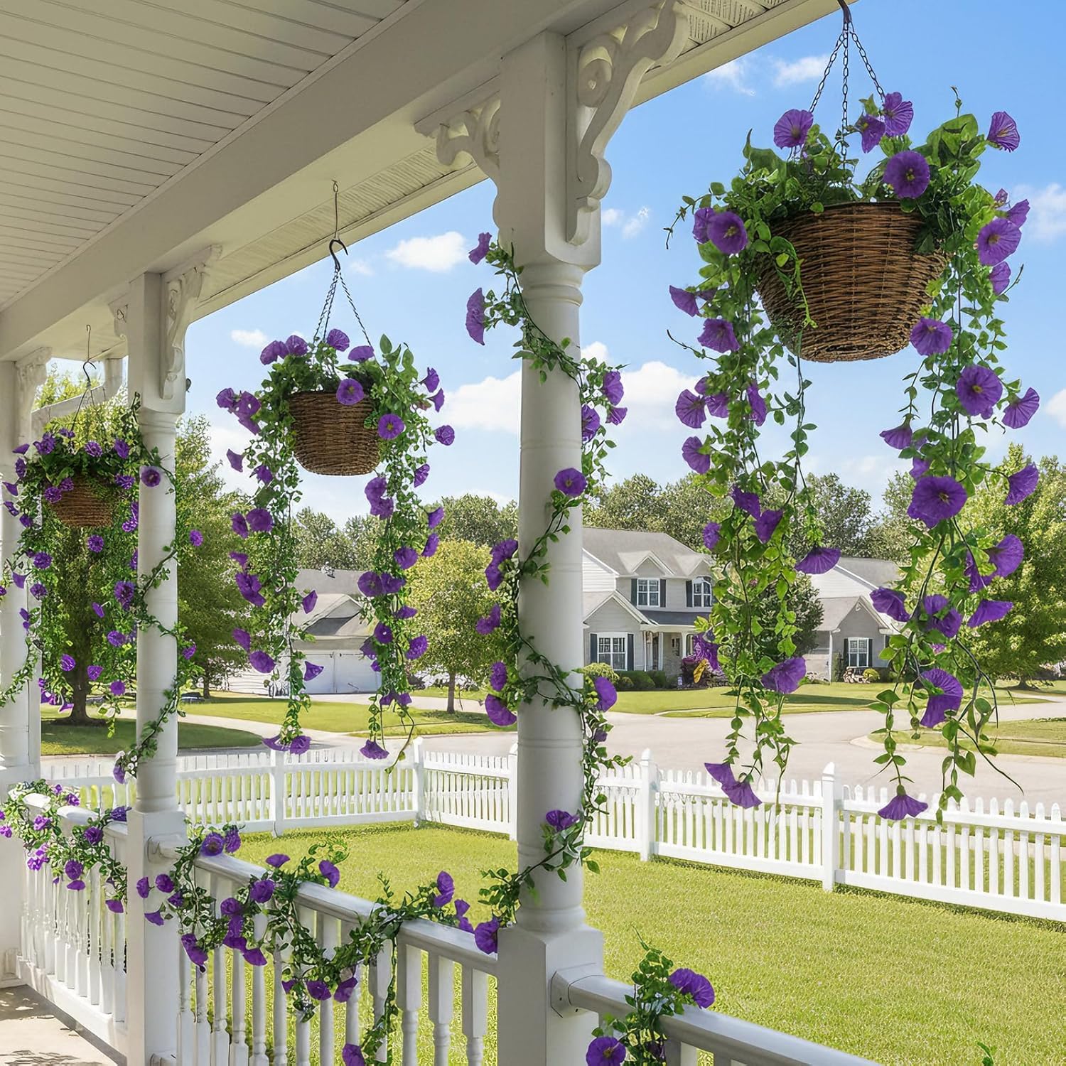 GTIDEA 6Pcs Fake Vines Spring Garland 36Feet Artificial Hanging Morning Glory Flower Garland Purple for Outdoors Wall Fence Indoor Arch Wedding Décor