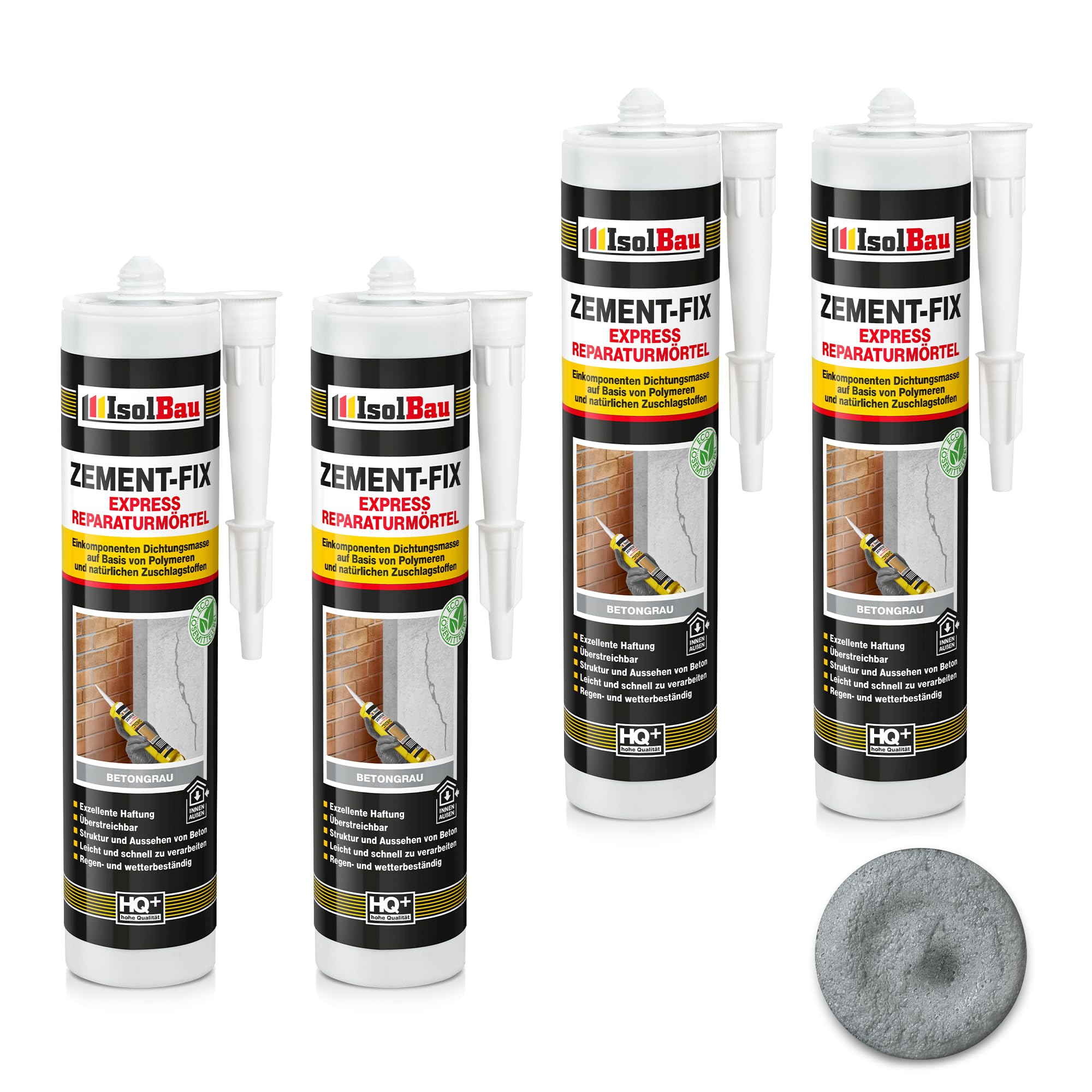Isolbau Zement-Fix Express Lot de 4 cartouches de mortier de réparation pour joints et fissures en intérieur et extérieur Gris béton 300 ml