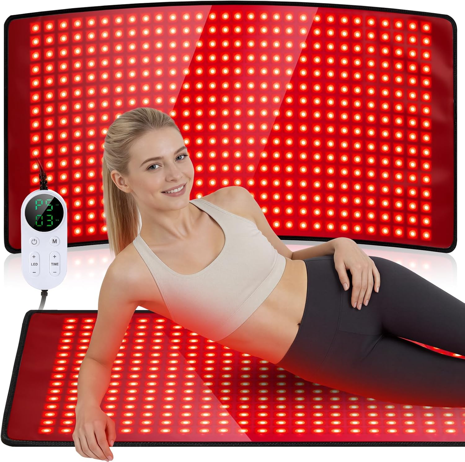 33" x 17" Red Light Therapy Mat for Full Body, 480 LEDs Near Infrared Light Therapy Pad with Remote, 660nm& 850nm 3in1 LEDs Light Blanket, 5 Intensities, 4 Modes Comfort & Muscle Recovery
