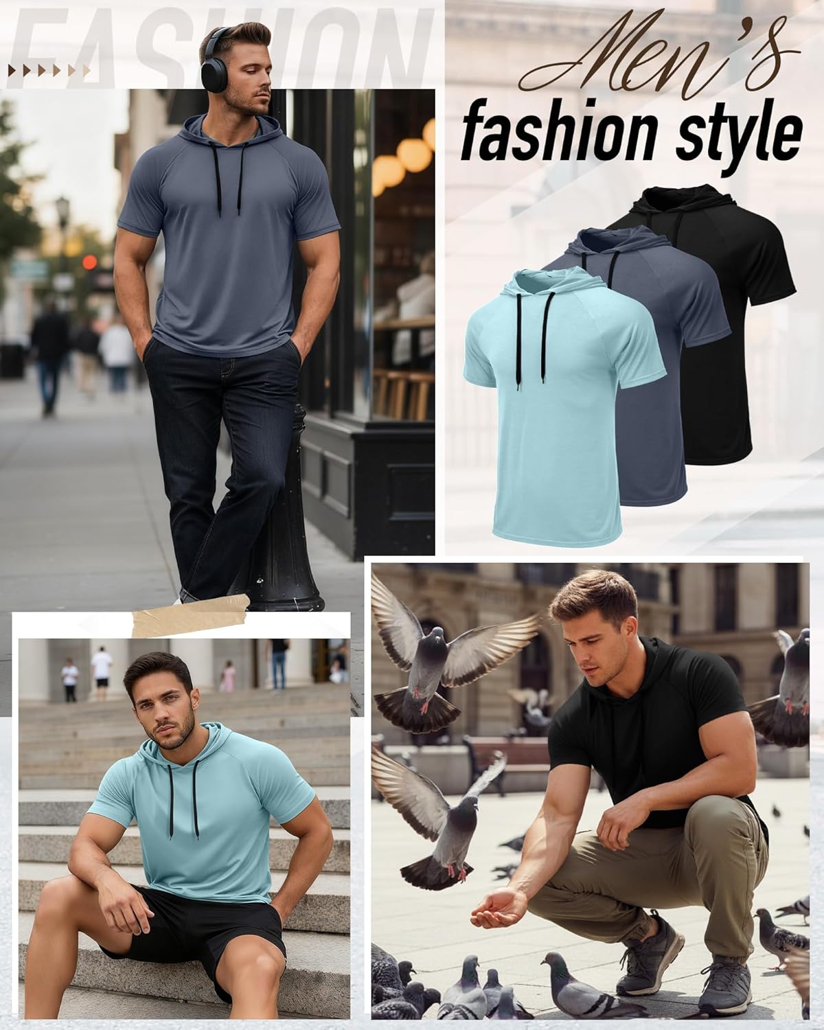 Ficerd 3 Pack Men's Short Sleeve Hoodie Workout Shirts Comfy Running Active Athletic Pullover Sweatshirt - Image 4