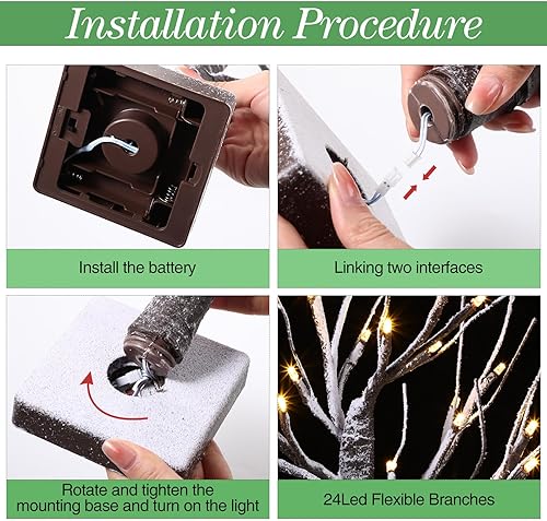 Miniatura 3 de 3 piezas de abedul iluminado de 1.5 pies 1.65 pies 2 pies mini árbol de abedul con 24 luces LED blancas cálidas funciona con pilas, luz artificial