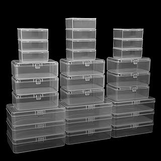 BELLE VOUS 28 Pack Clear Plastic Storage Box Containers with Hinged Lid - Small, Medium & Large Size Boxes - Stackable Mini tubs for Pills, Beads, Jewellery & DIY Craft Items