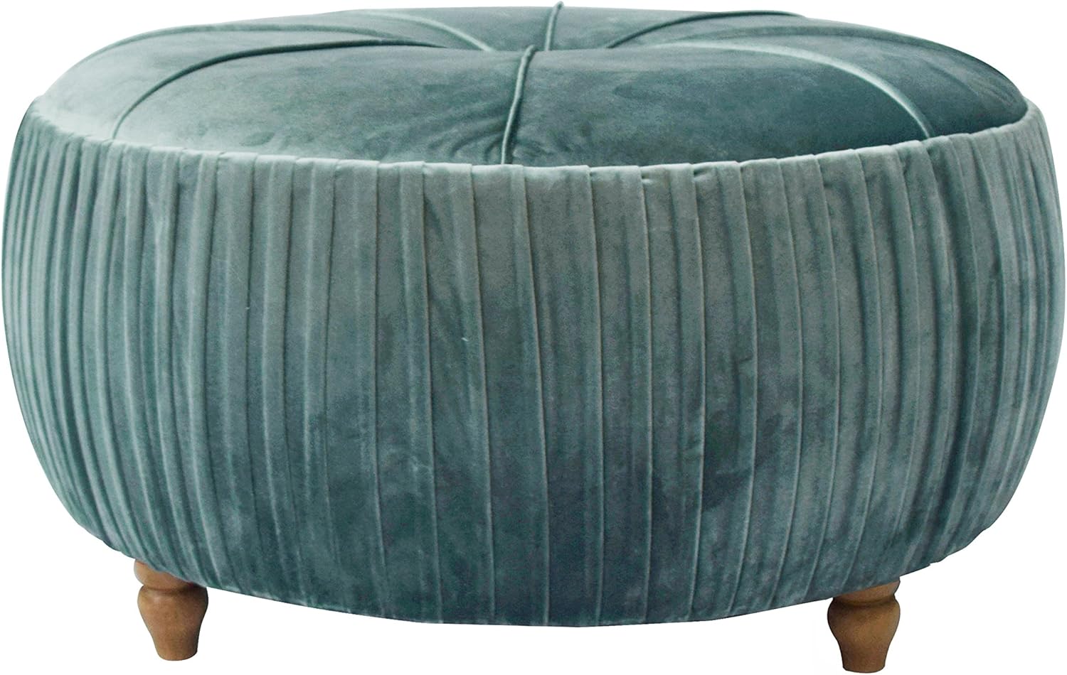 New Pacific Direct Helena Velvet Round Ottoman Ottomans & Cubes, Emerald