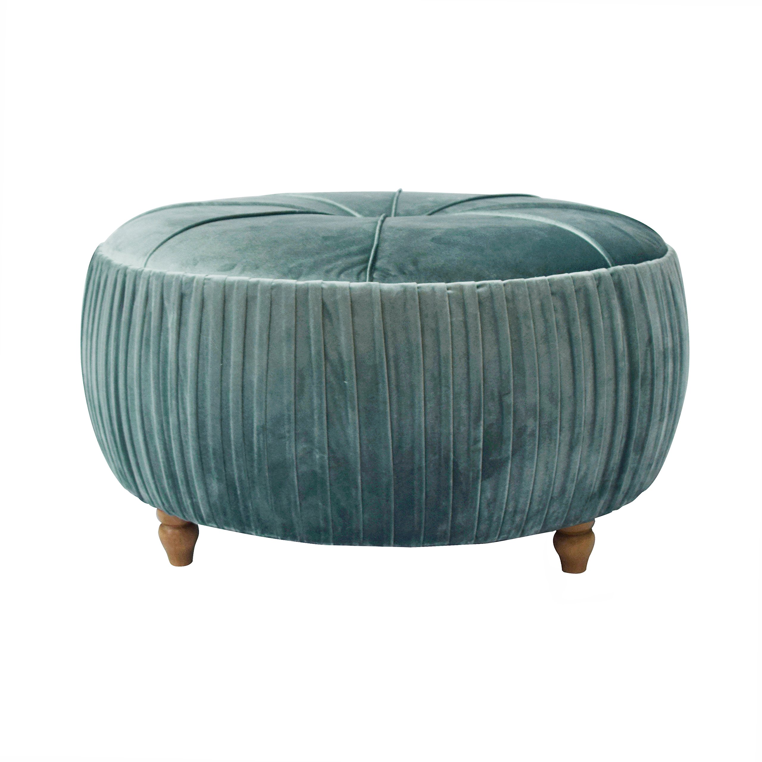New Pacific Direct Helena Velvet Round Ottoman Ottomans & Cubes, Emerald