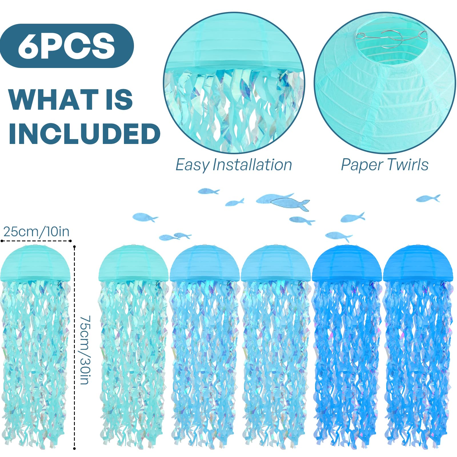 Jellyfish Paper Lanterns 6 Pacs 10 Inch Under The Sea Party Decorations Mermaid Party Baby Shower Blue Hanging Jelly Fish for Ocean Spongebob Birthday Decorations (Multicolor Blue)