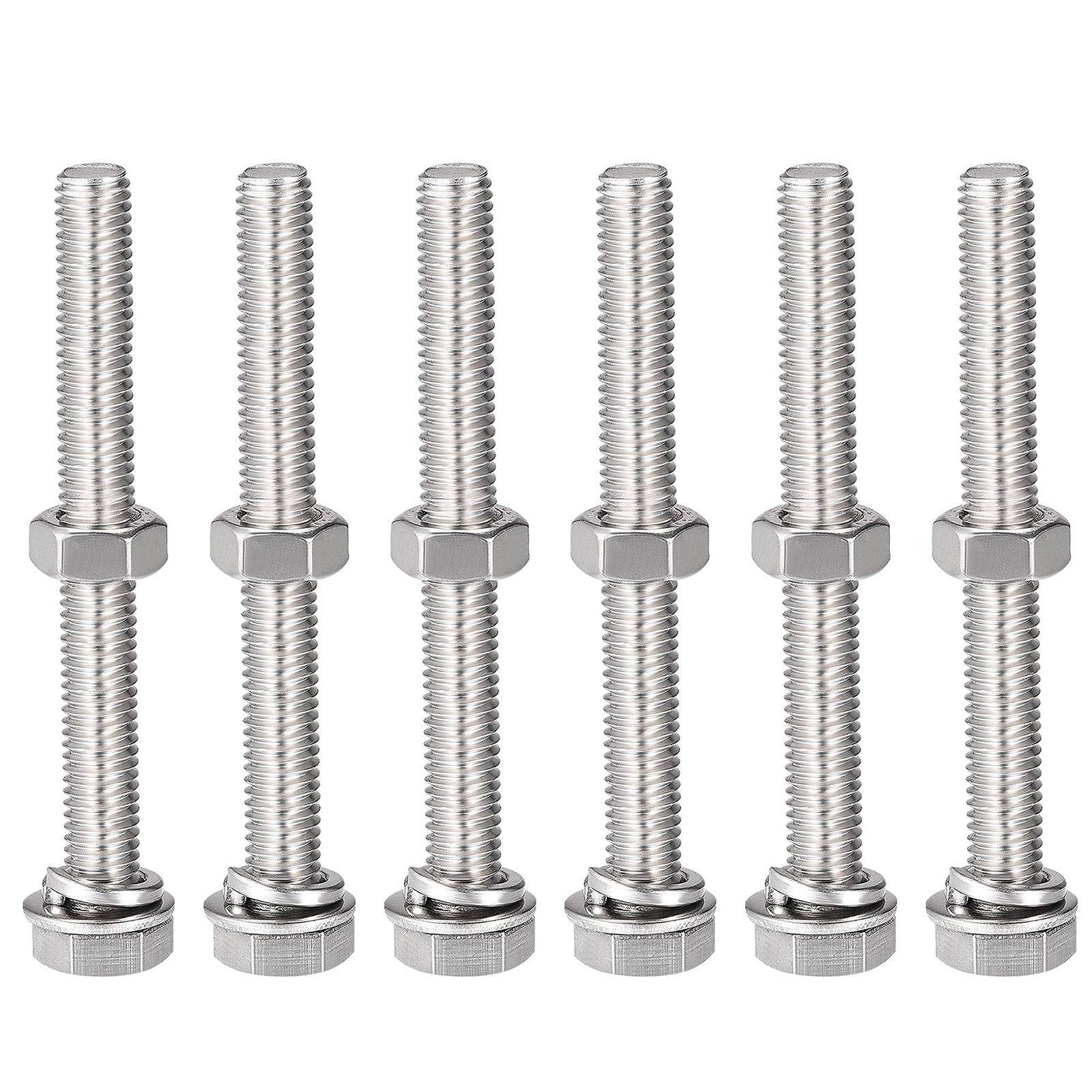 TOP-VIGOR 6Pcs M8 x 70mm Hex Head Screws Bolts, Nuts, Flat & Lock Washers Kits