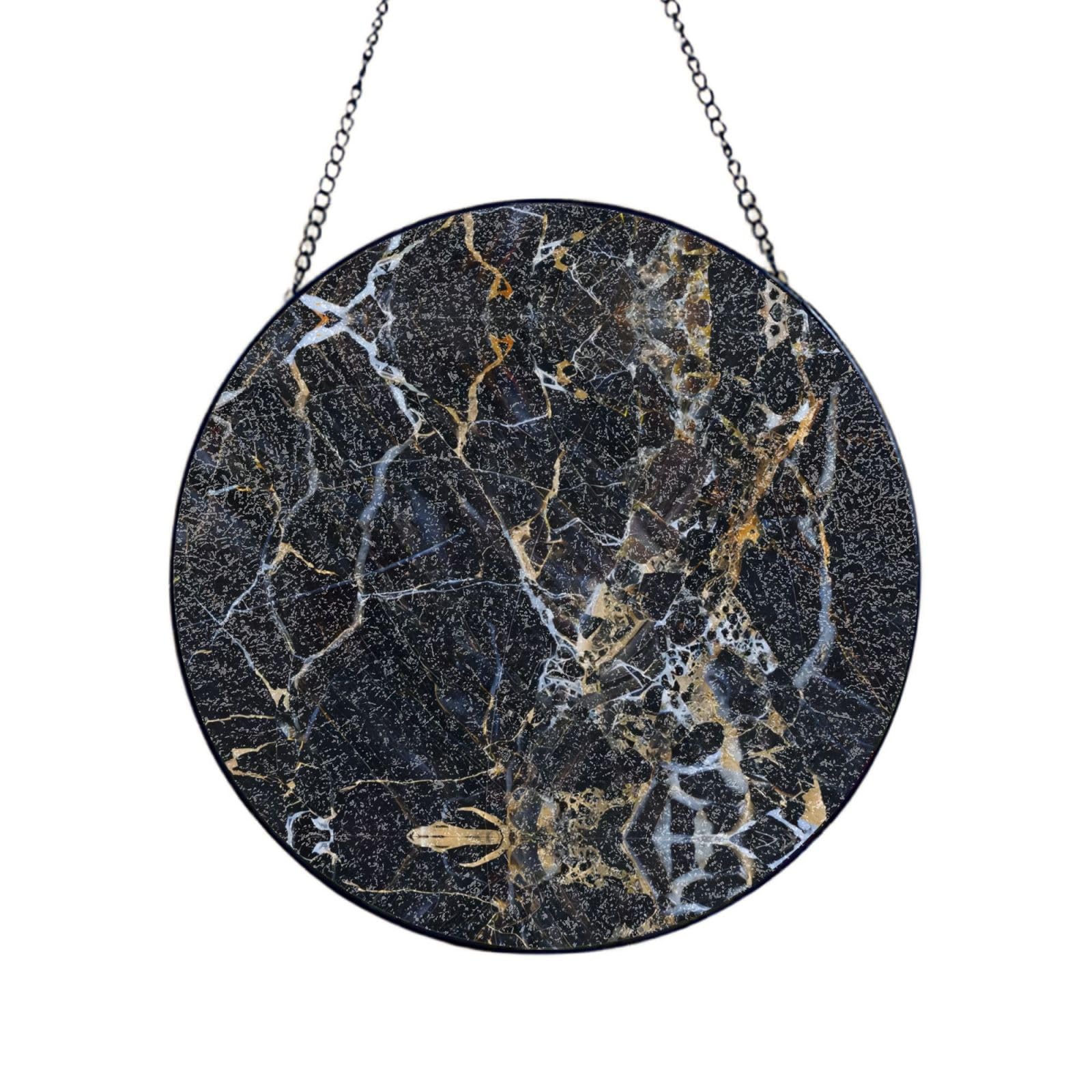 Phayah Colored Marble Print Glass Window Hanging Round Suncatcher Glass Ornament Garden Wall Fence Decorations Indoor Outdoor 8in（20cm）