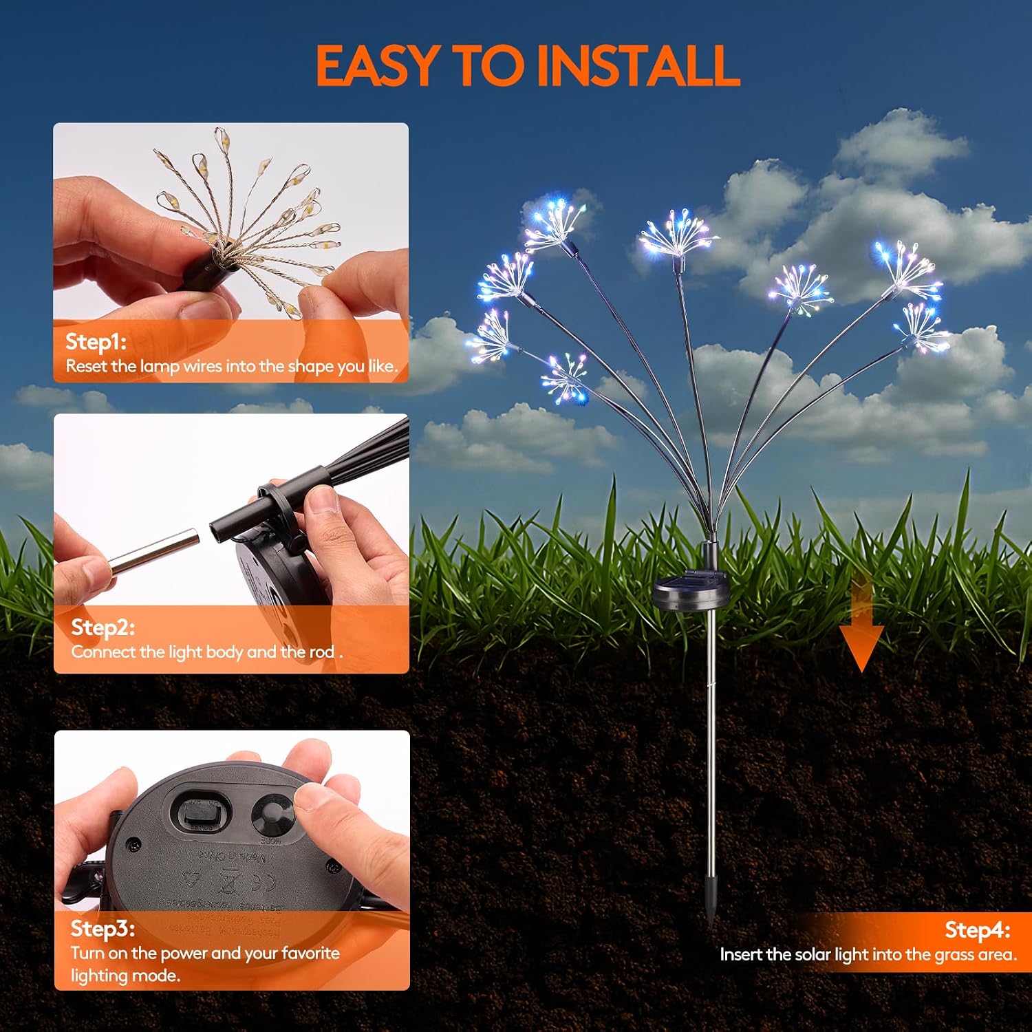 Solar Garden Lights, Firework Starburst Ground Plug Lights 2 Packs, 160 LED Solar Powered Waterproof Firefly Light for Outdoor Garden, Patio, Yard, Flowerbed Decor, Colorful