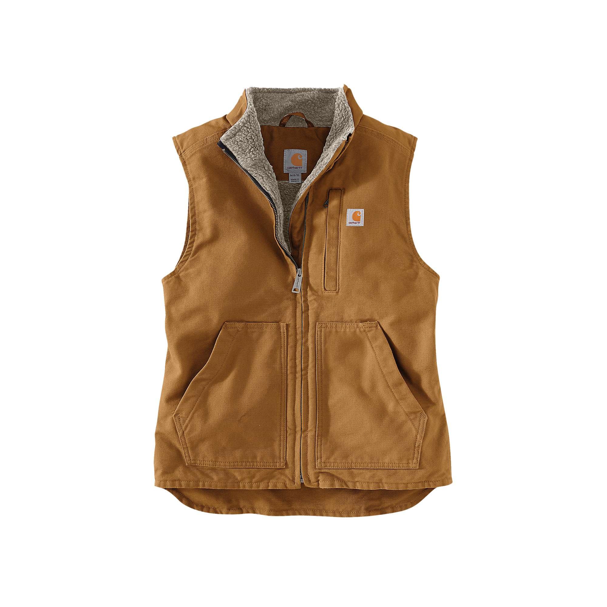 Carhartt Women's Loose Fit Washed Duck Sherpa-Lined Mock Vest Work Utility Outerwear, Brown, XL